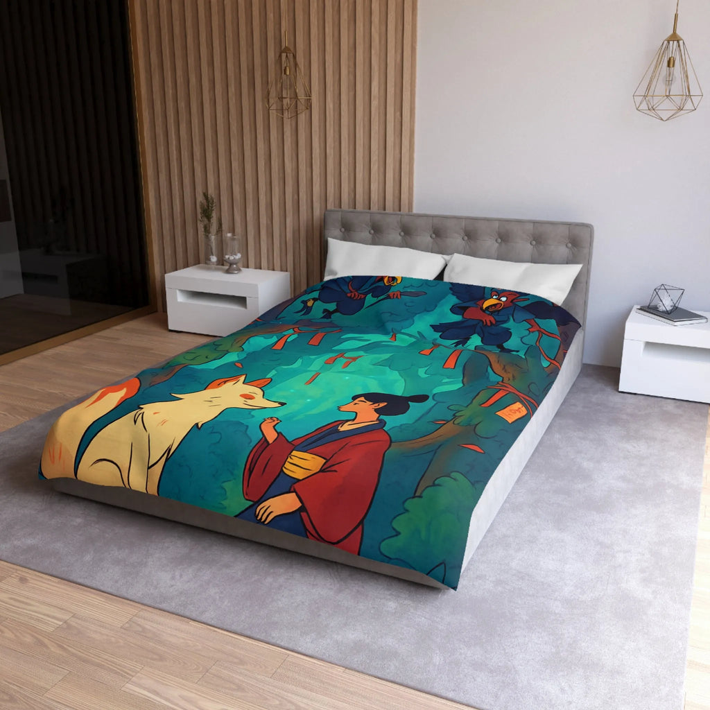 Housse de couette forêt magique avec renard et oiseaux pour chambre paisible