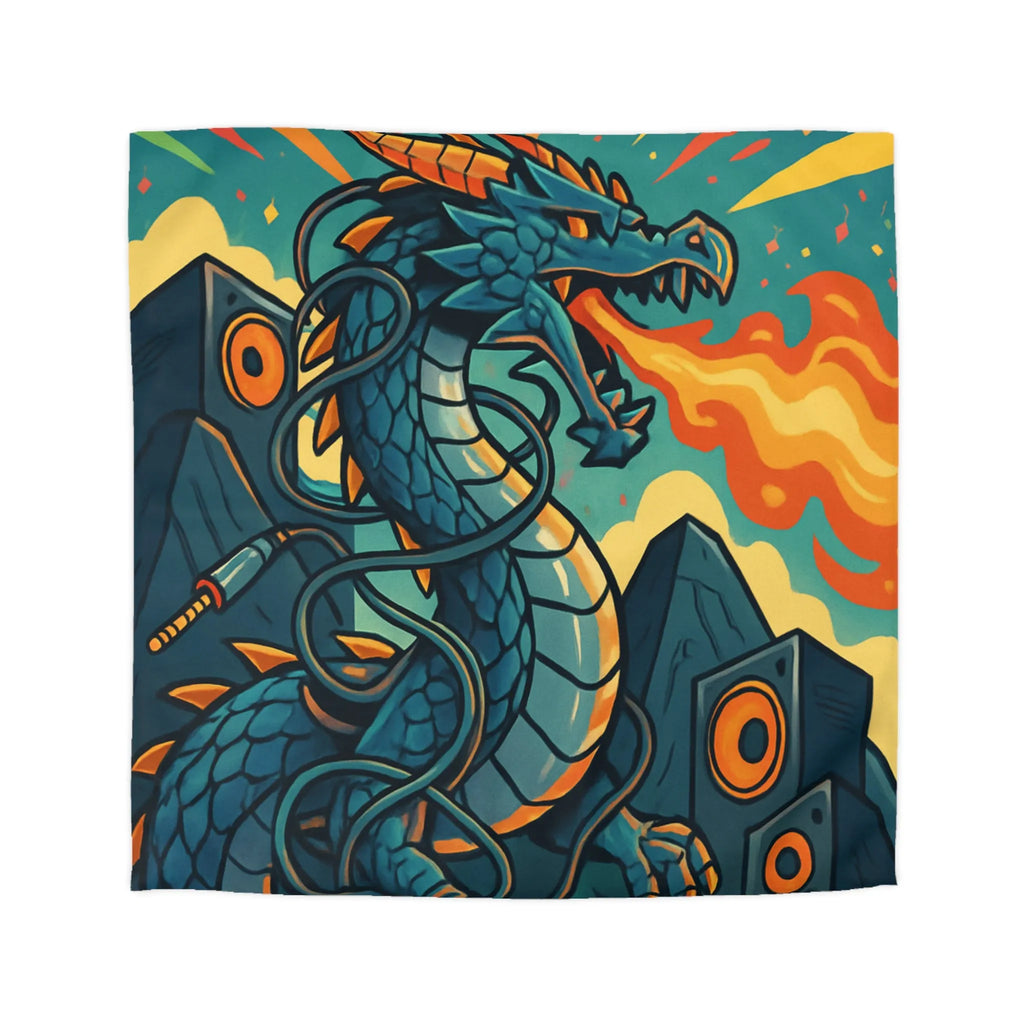 Housse de couette avec dragon fantaisie émettant flammes et musique vibrante rétro