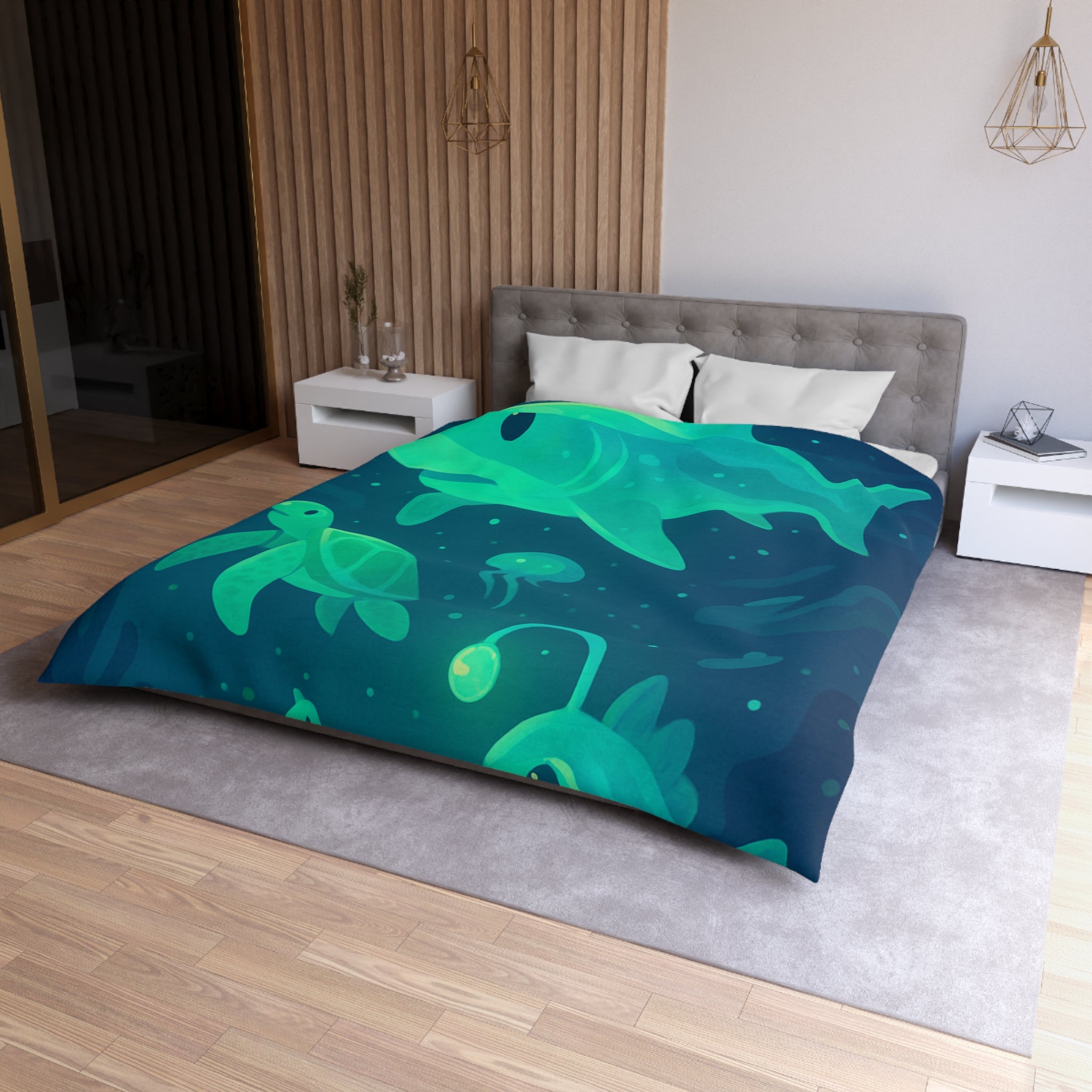 Housse de Couette Océan Lumineux avec Animaux Marins Amusants et Fantastiques Illustrés