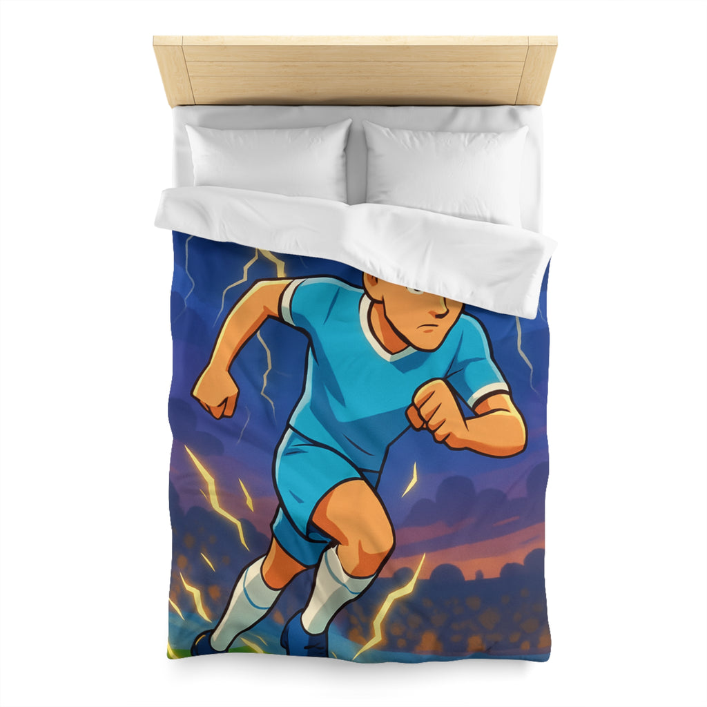 Housse de couette vibrant joueur de football sous tempête d'éclairs dynamique