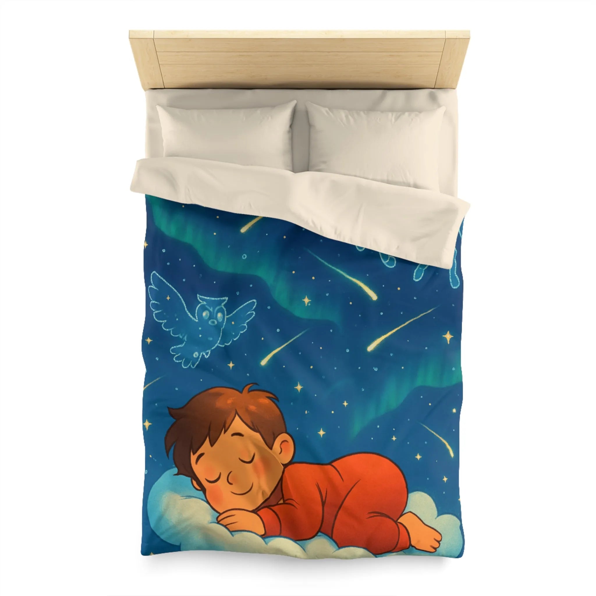 Housse de couette enfant étoilée avec animaux et motifs célestes colorés