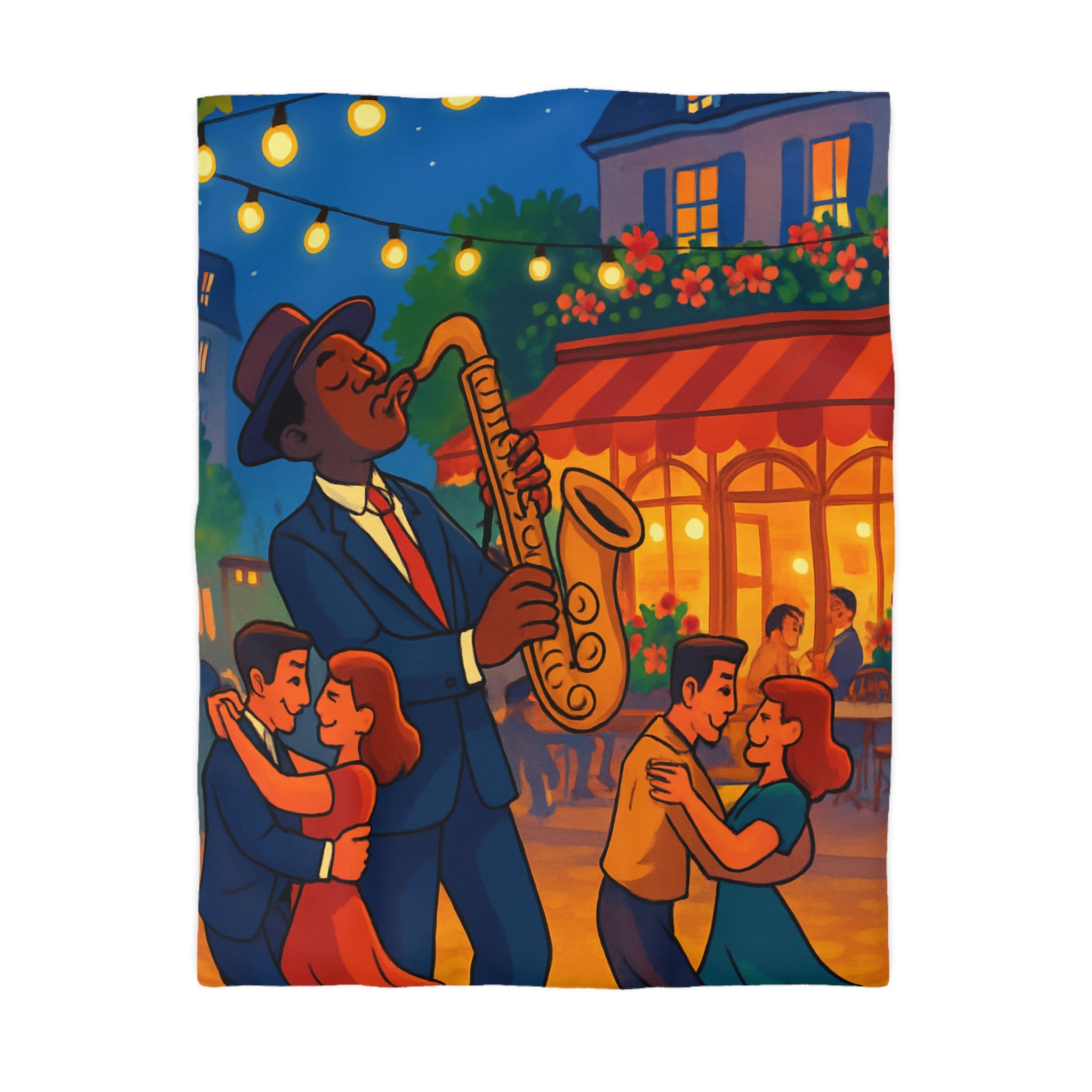 Housse de Couette Romantique Jazz Nuit avec Danseurs et Lumières Ambiance Parisienne