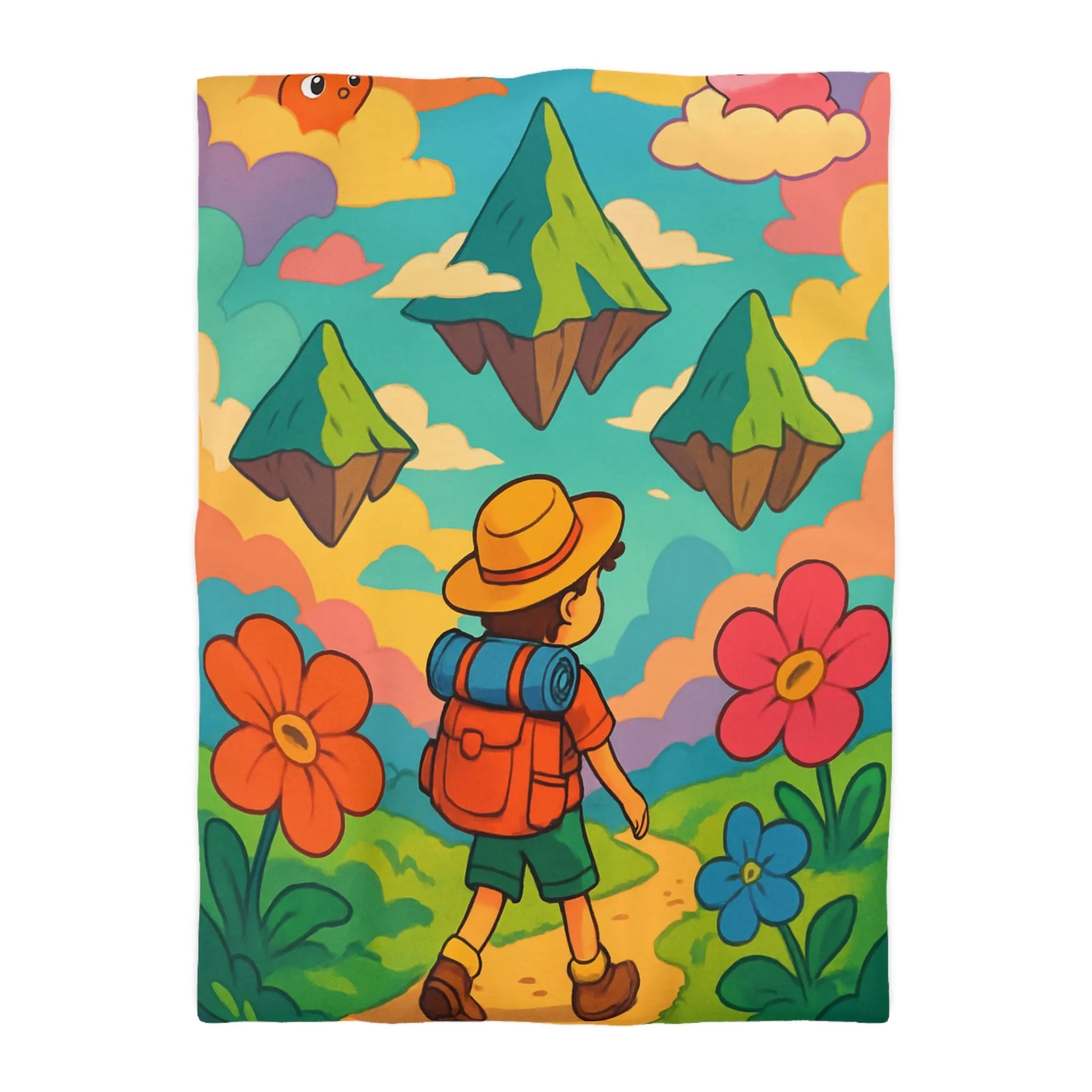 Enchanted Forest Adventure with Cute Clouds: Kid's Dreamland Bedding Set Design