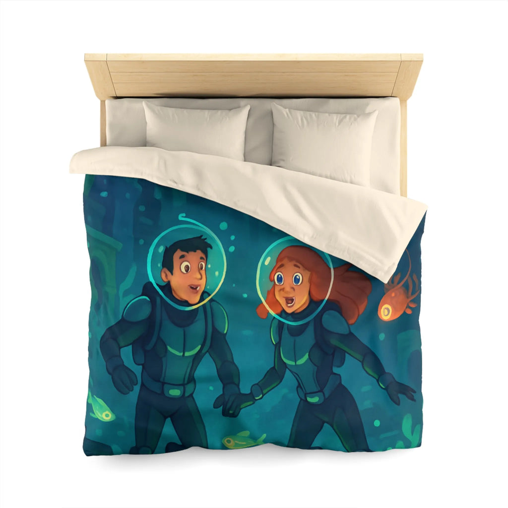Admirez la Housse de Couette Océanique avec Explorateurs Sous-marins et Vie Marine Vibrante