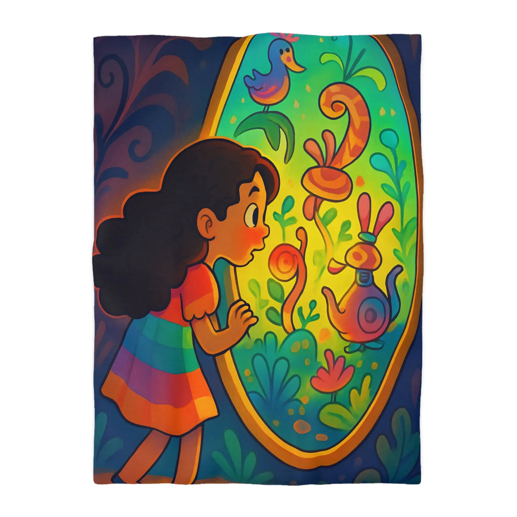 Housse de Couette Enfant Rêve Mystérieux Jardin Émerveillé Couleurs Vives Décor Imaginaire