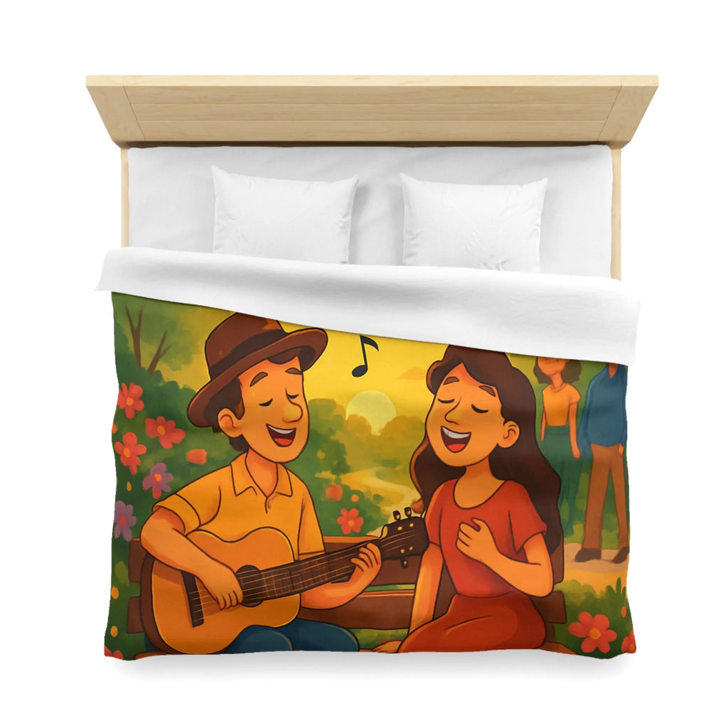 Housse de couette idéale avec illustration douce de couple romantique et coucher de soleil