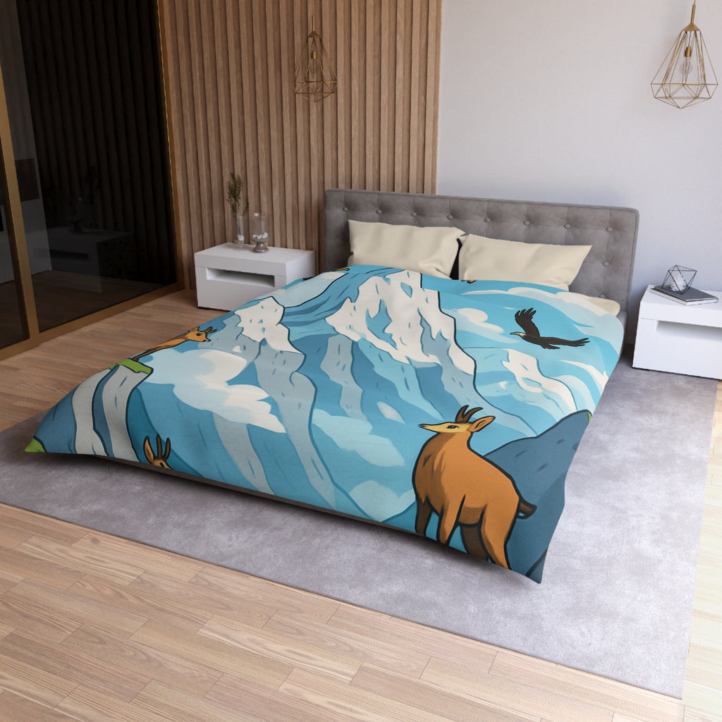 Housse de couette montagne avec aigles majestueux et bouquetins en pleine nature