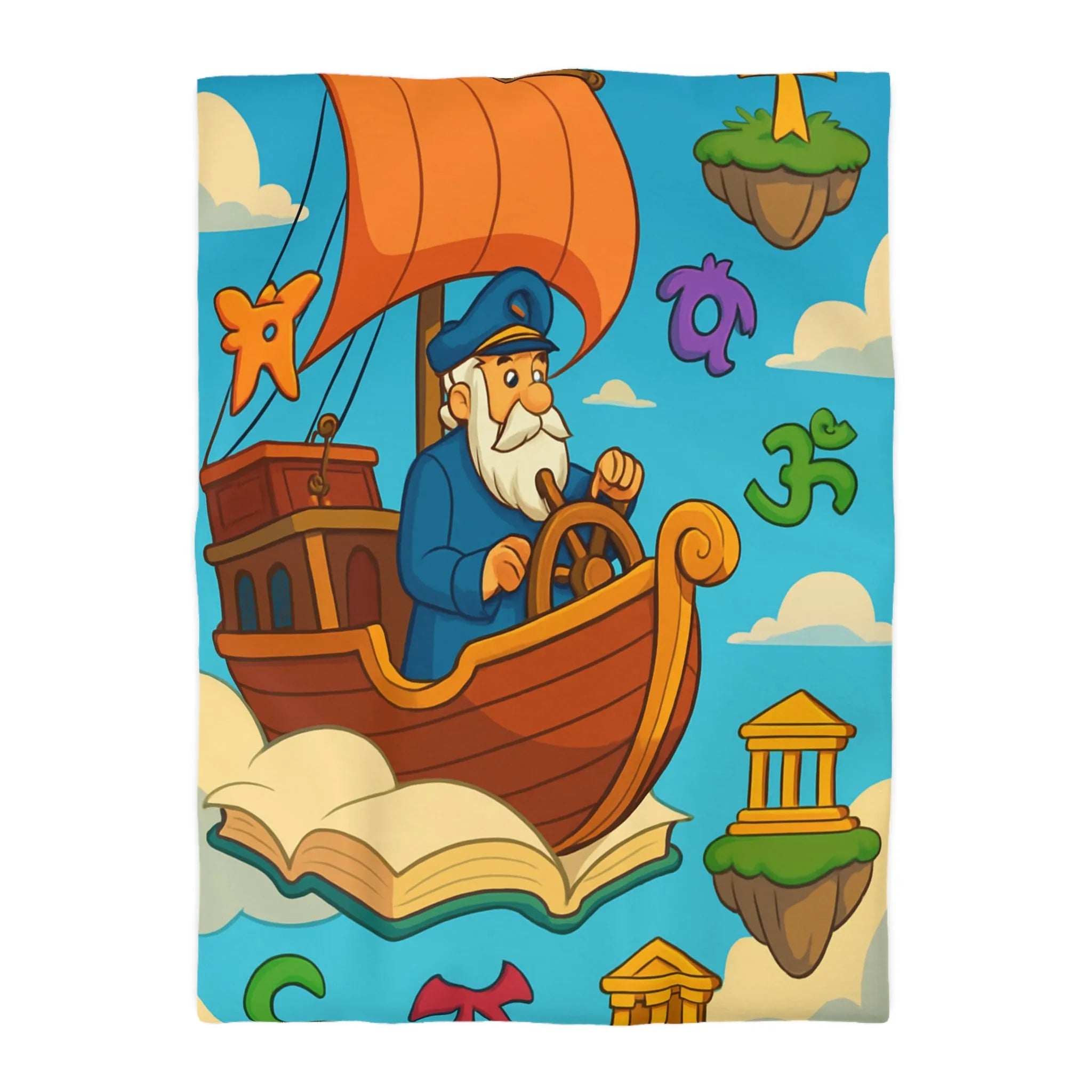 Housse de Couette Aventure Marin : Bateau Volant, Symboles Mystiques, Îles Flottantes
