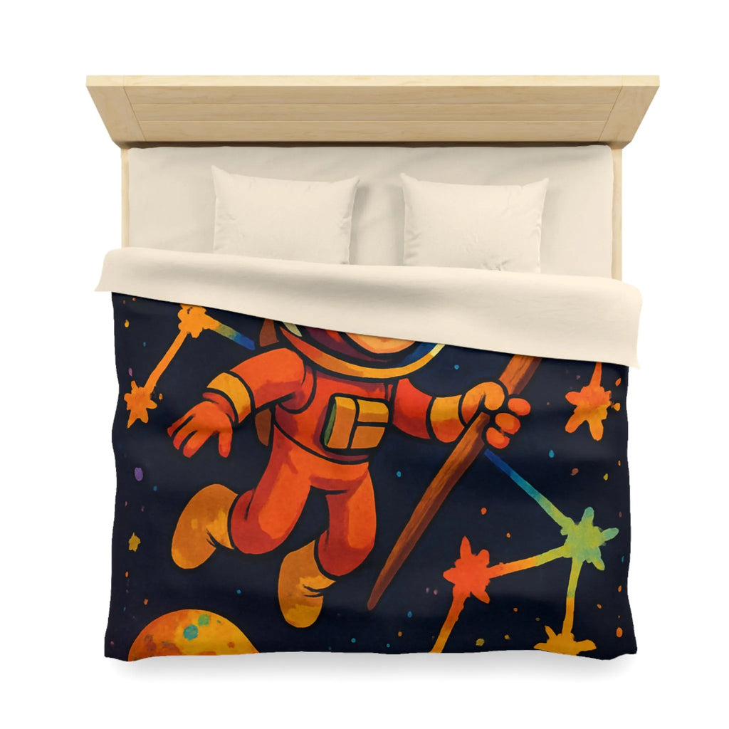 Housse de couette enfant : astronaute, peintre de l'univers, planètes colorées et célestes étoiles