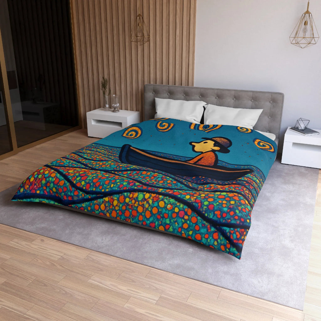 Housse de couette artistique avec motifs oniriques de mer et ciel étoilé