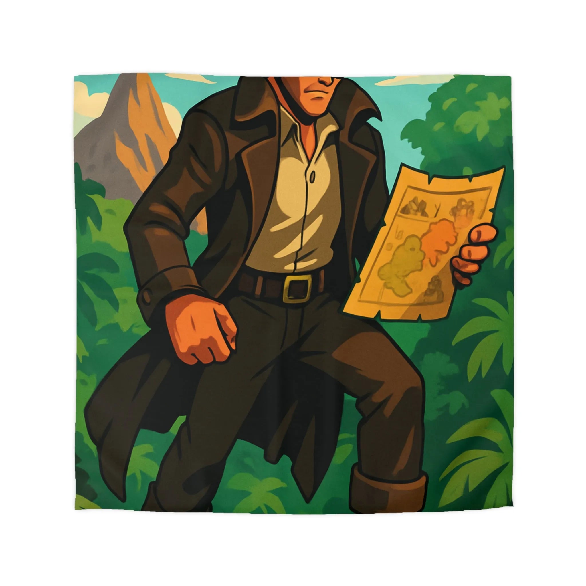 Housse de couette d'explorateur aventureux dans jungle luxuriante avec carte mystique colorée