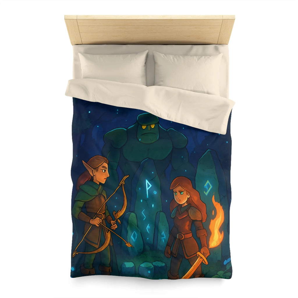 Housse de couette avec illustration de forêt mystique illuminée par runes magiques et lune
