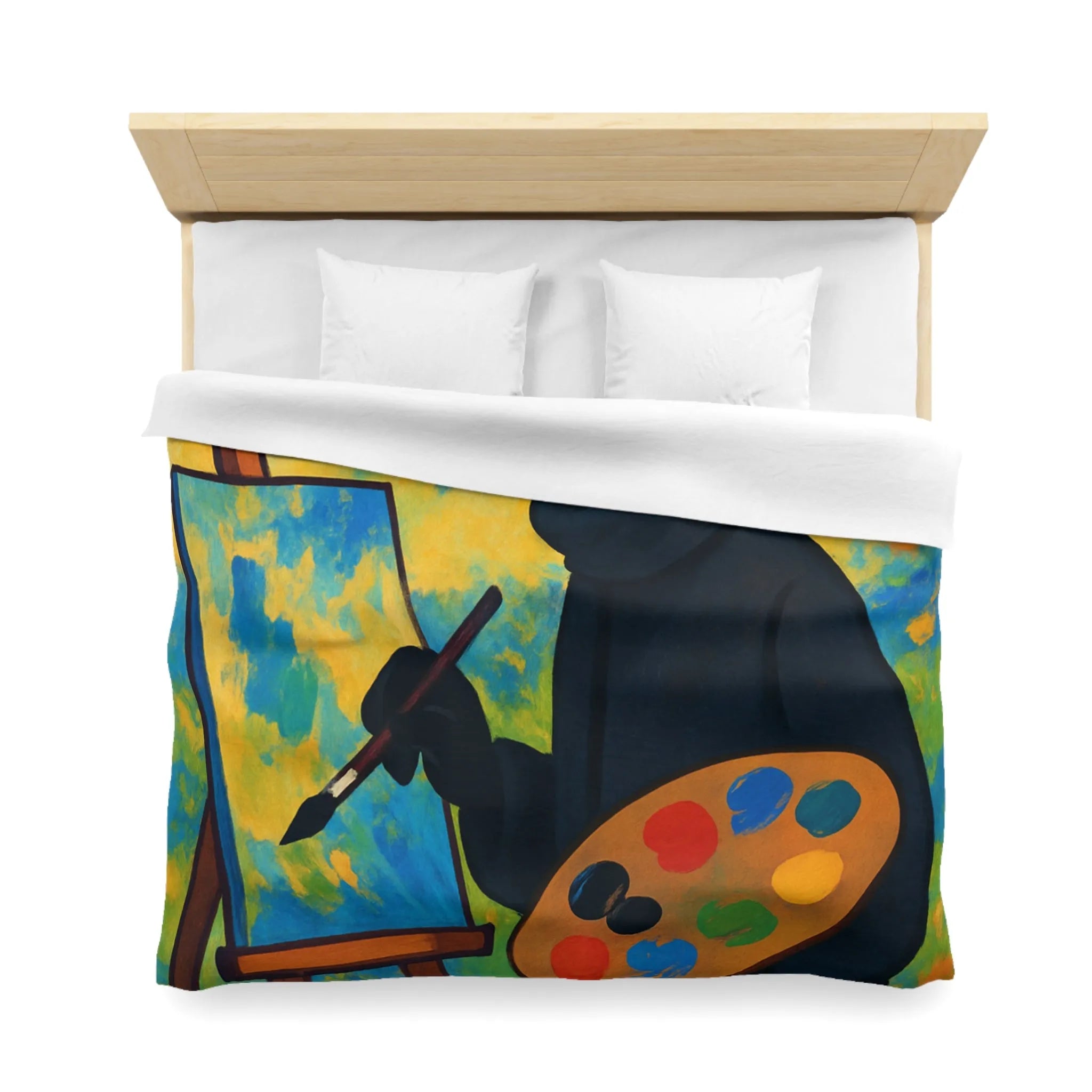 Housse de couette artiste mystérieux avec palette et paysage abstrait coloré