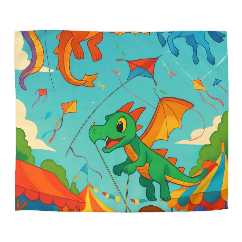 Envolée de cerfs-volants dragons et licorne sous un ciel bleu auberge festival