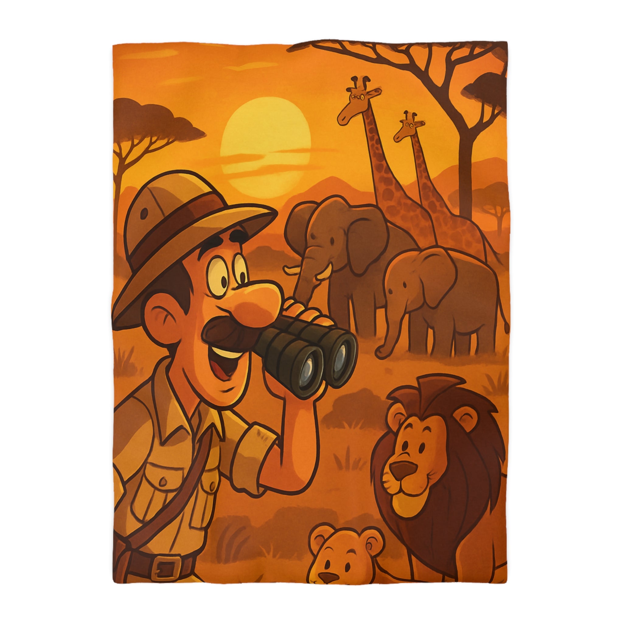 Housse de couette safari au coucher de soleil avec animaux d'Afrique pour enfants