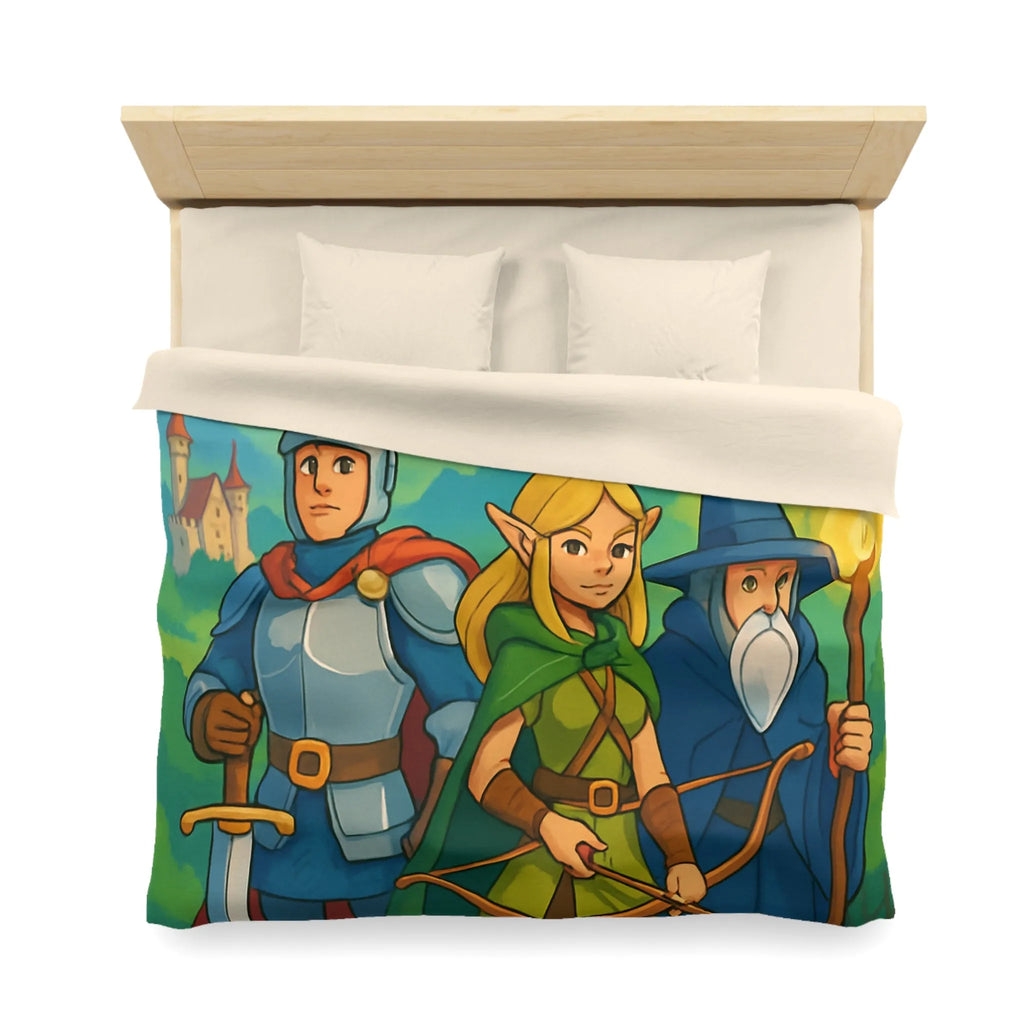 Housse de Couette Fantasy avec Chevalier, Archer Elf, Magicien, Château et Dragons
