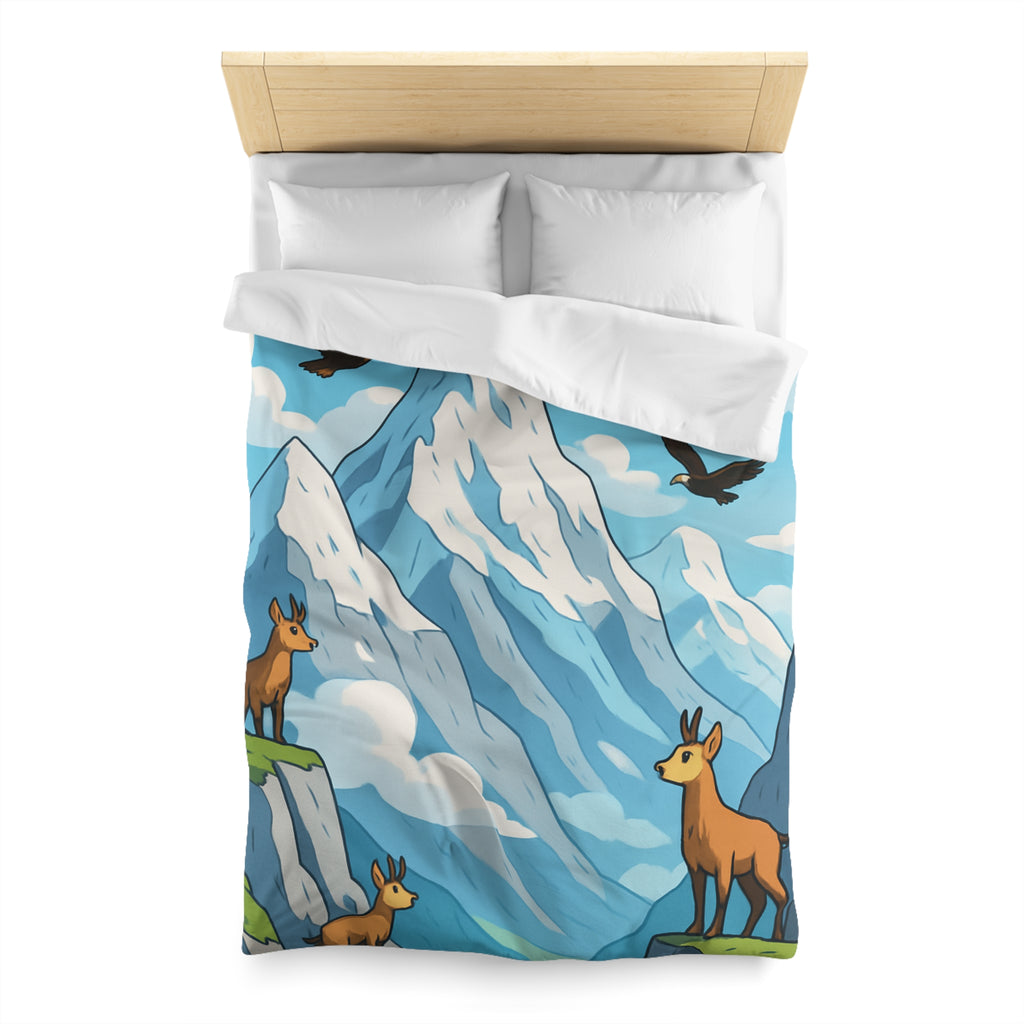 Housse de couette montagne avec aigles majestueux et bouquetins en pleine nature