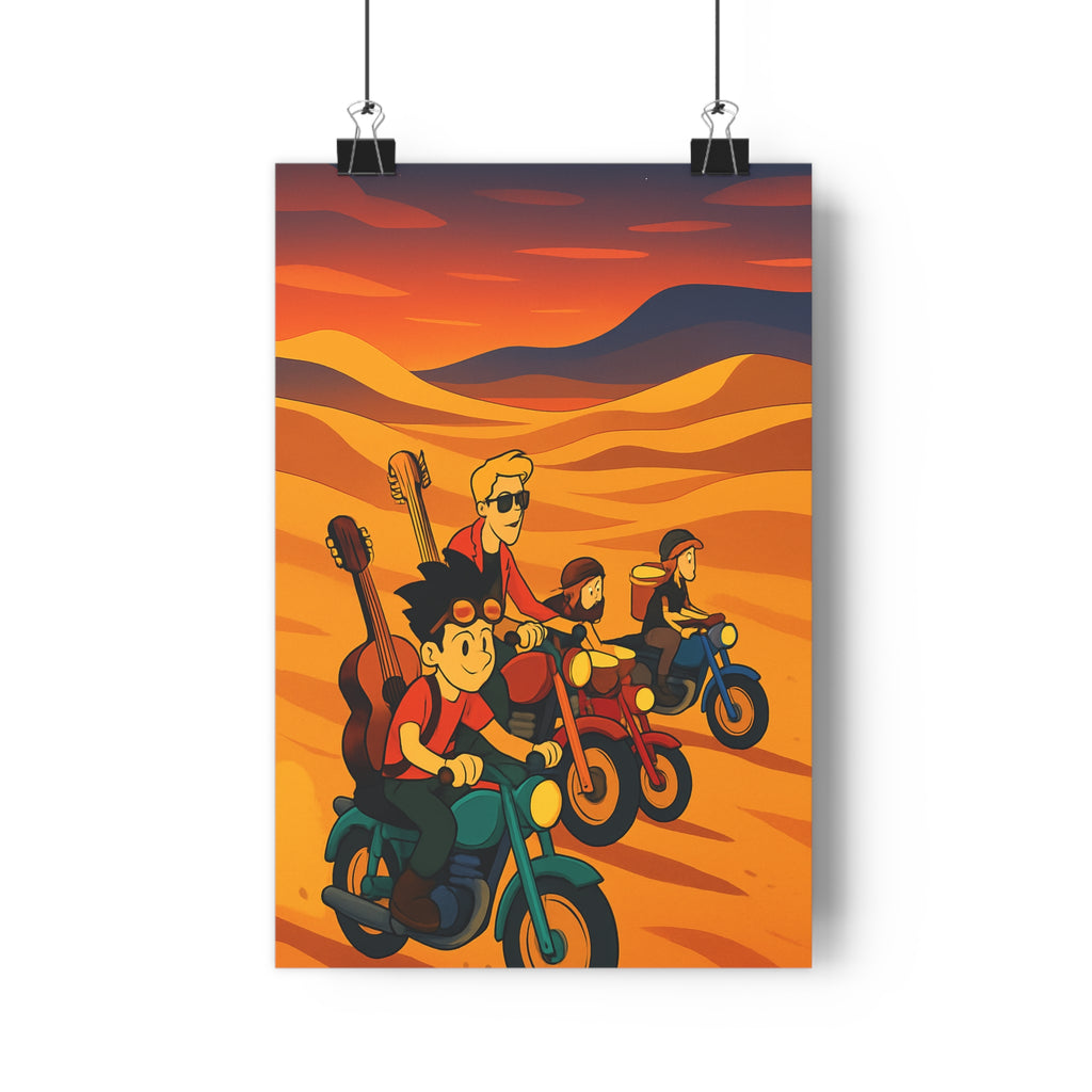 Poster décoratif cartoon orange jaune aventure désert chambre salon dynamisme musique 30x46 moderne vibrant