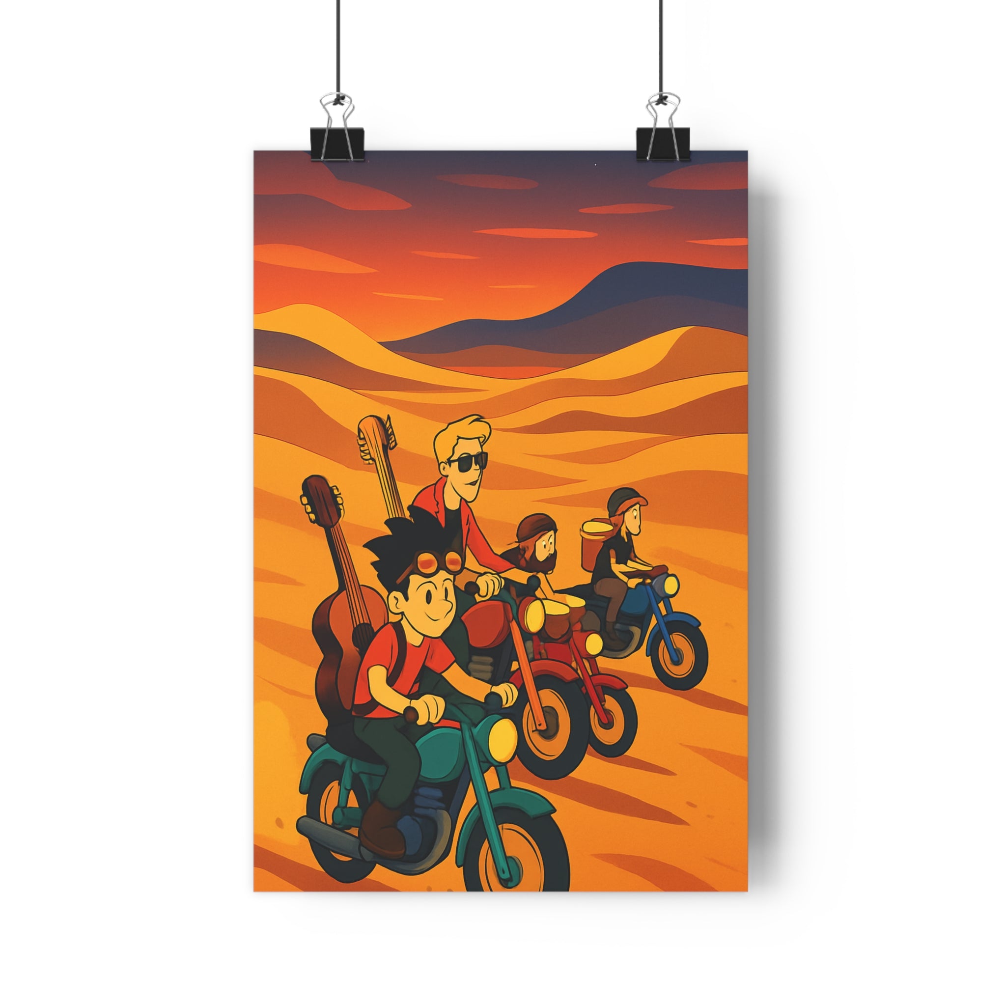 Poster décoratif cartoon orange jaune aventure désert chambre salon dynamisme musique 30x46 moderne vibrant