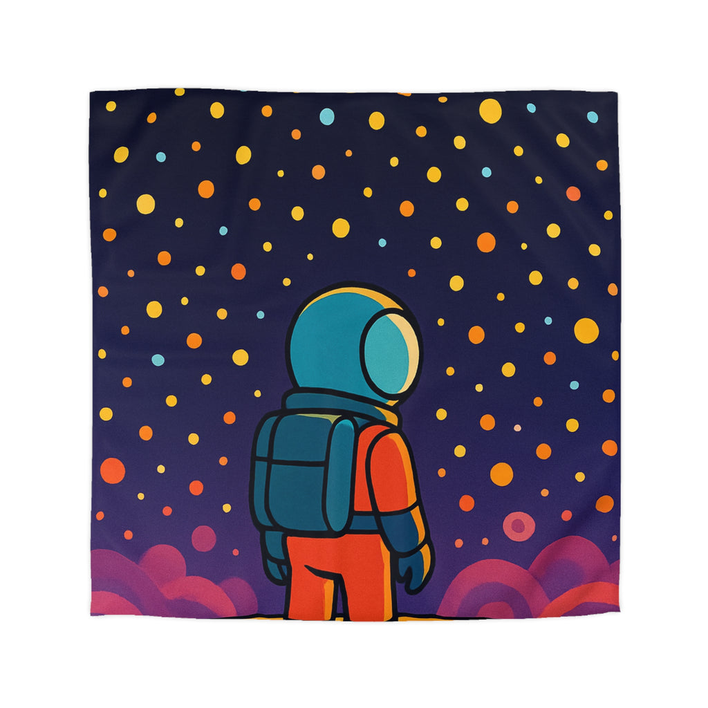 Housse de couette spatiale colorée avec astronaute et étoiles multicolores pour chambre enfant