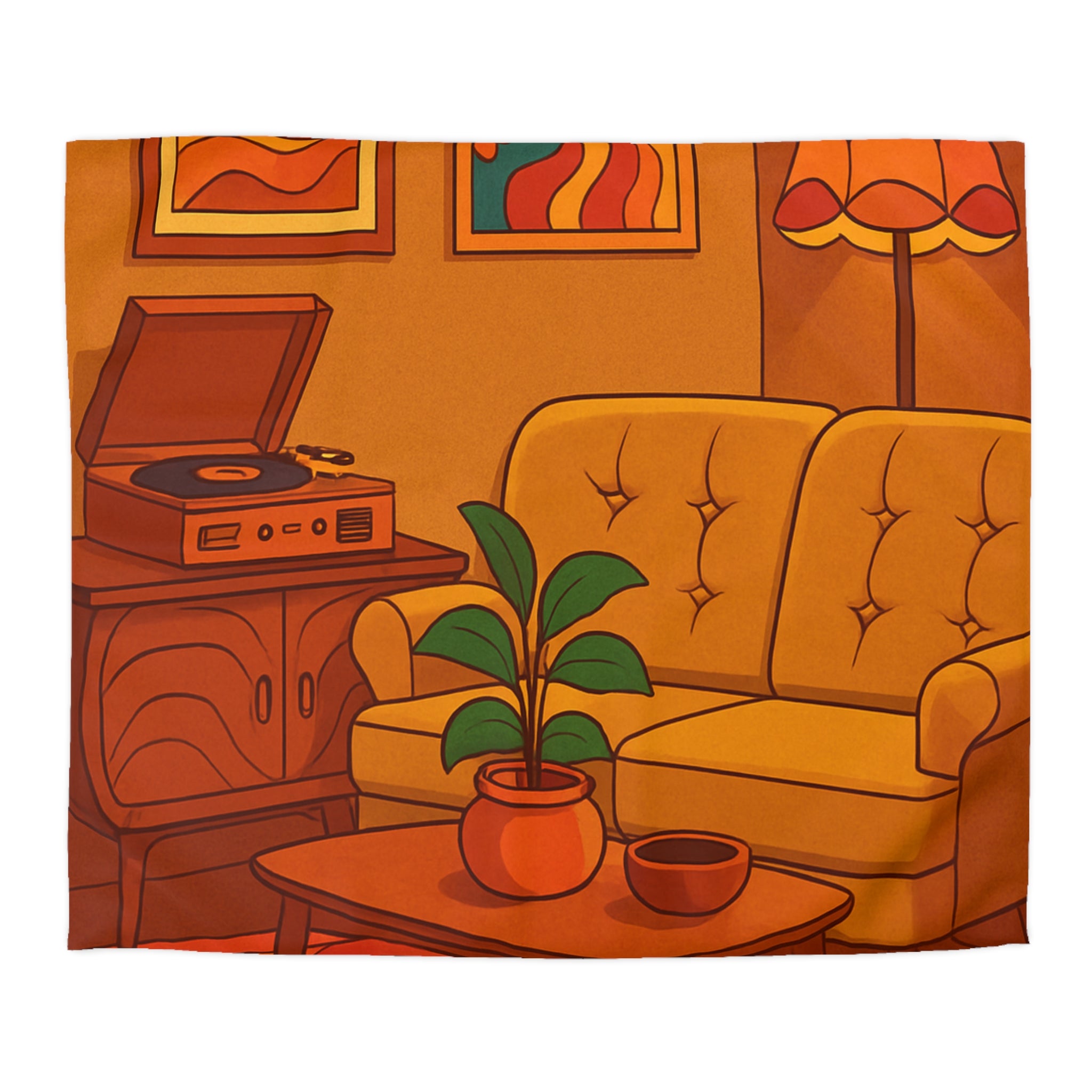 Housse de couette rétro aux motifs vibrants et design vintage chaleureux et coloré