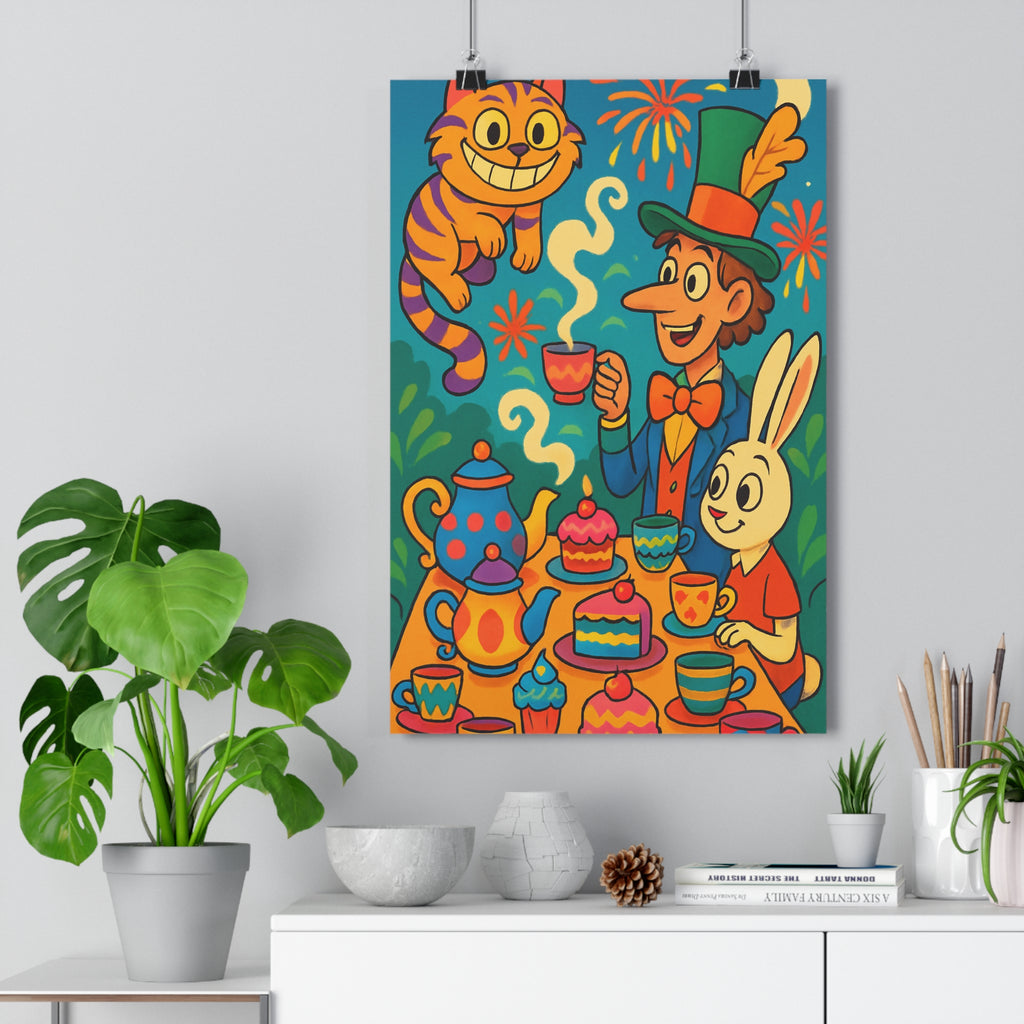 Poster décoratif cartoon pastel néon joyeux salon enfant ludique vibrant art scène thé tableau