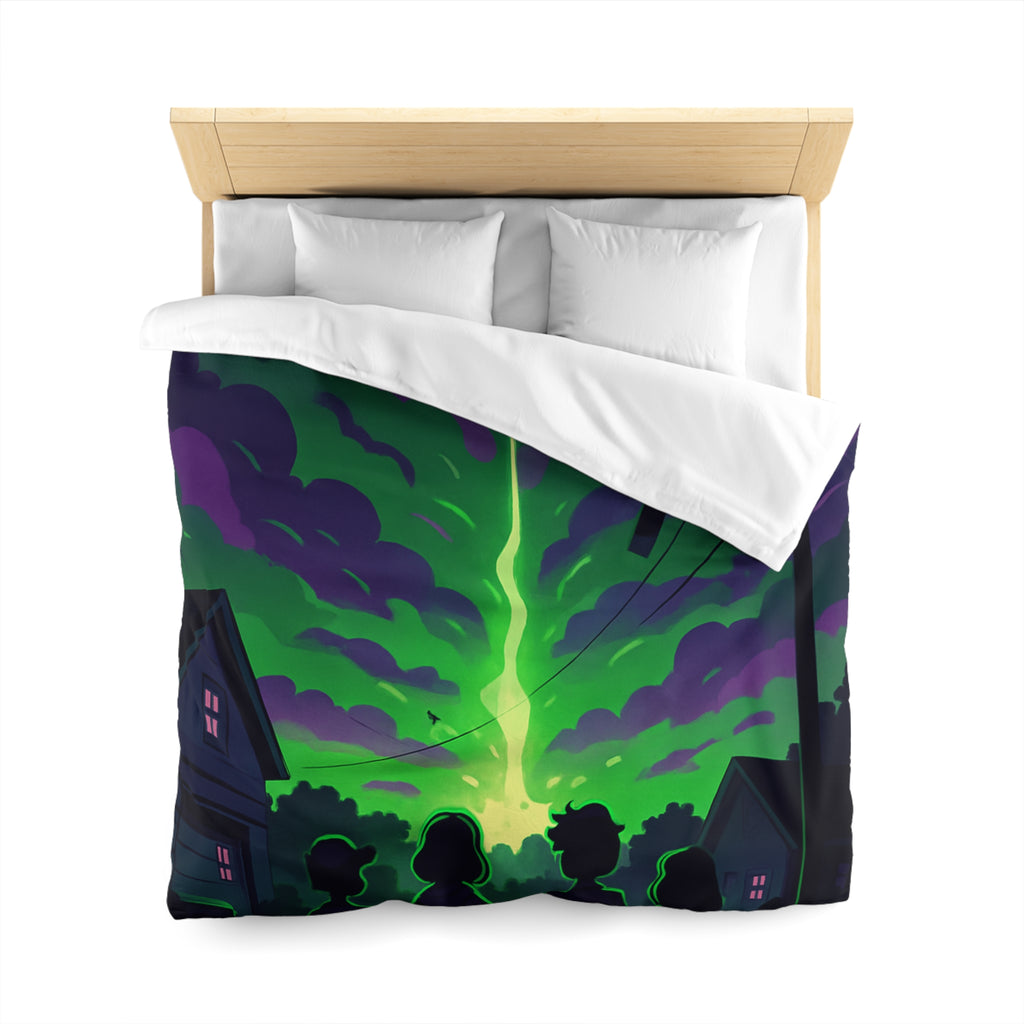Housse de couette pour chambre avec ciel nocturne mystérieux et silhouettes d'enfants