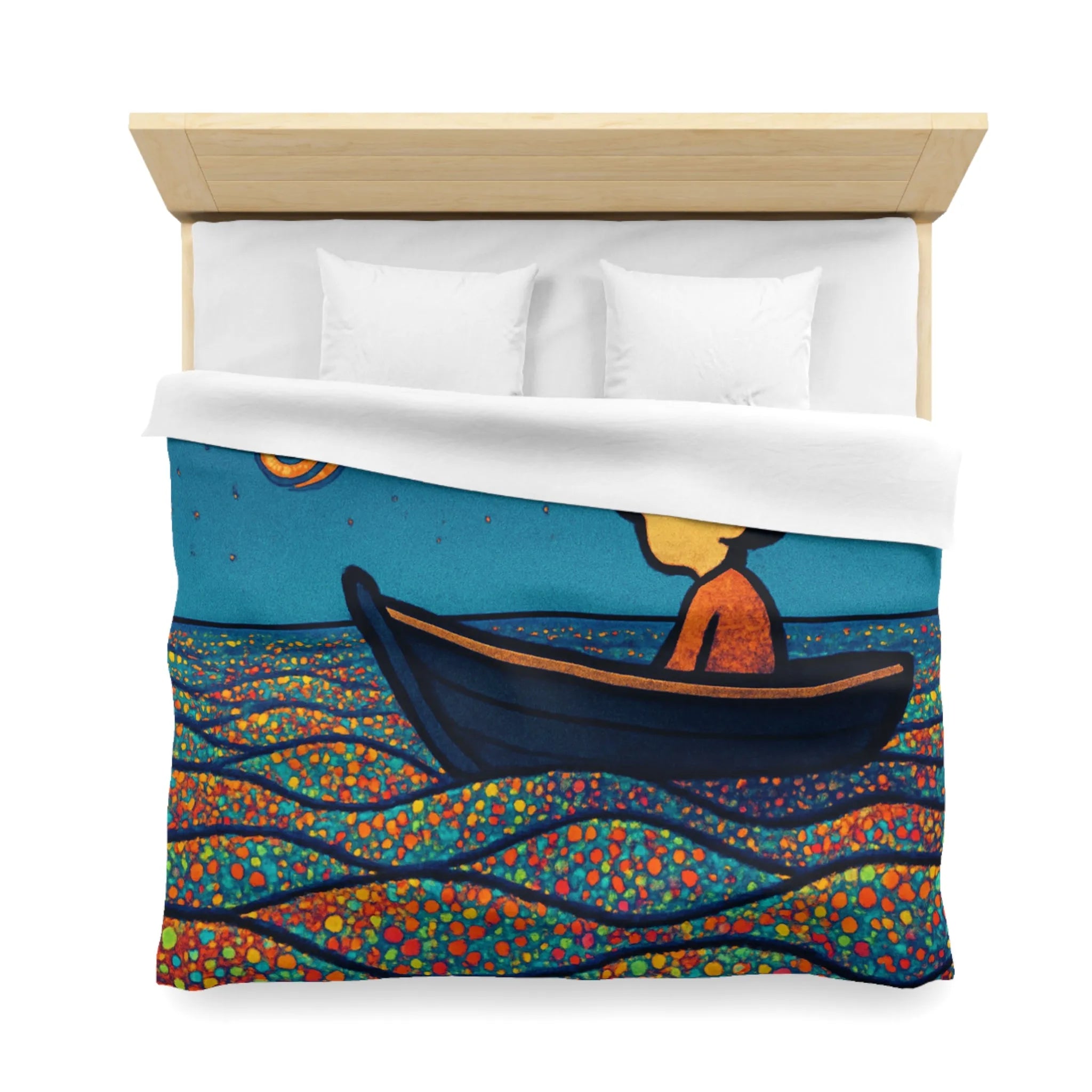 Housse de couette artistique avec motifs oniriques de mer et ciel étoilé