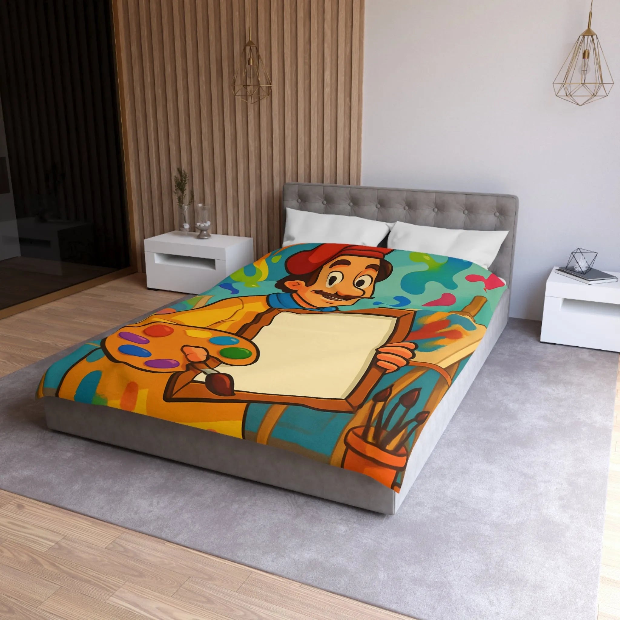 Housse de couette colorée artiste, palette vibrante, design créatif pour chambre inspirante