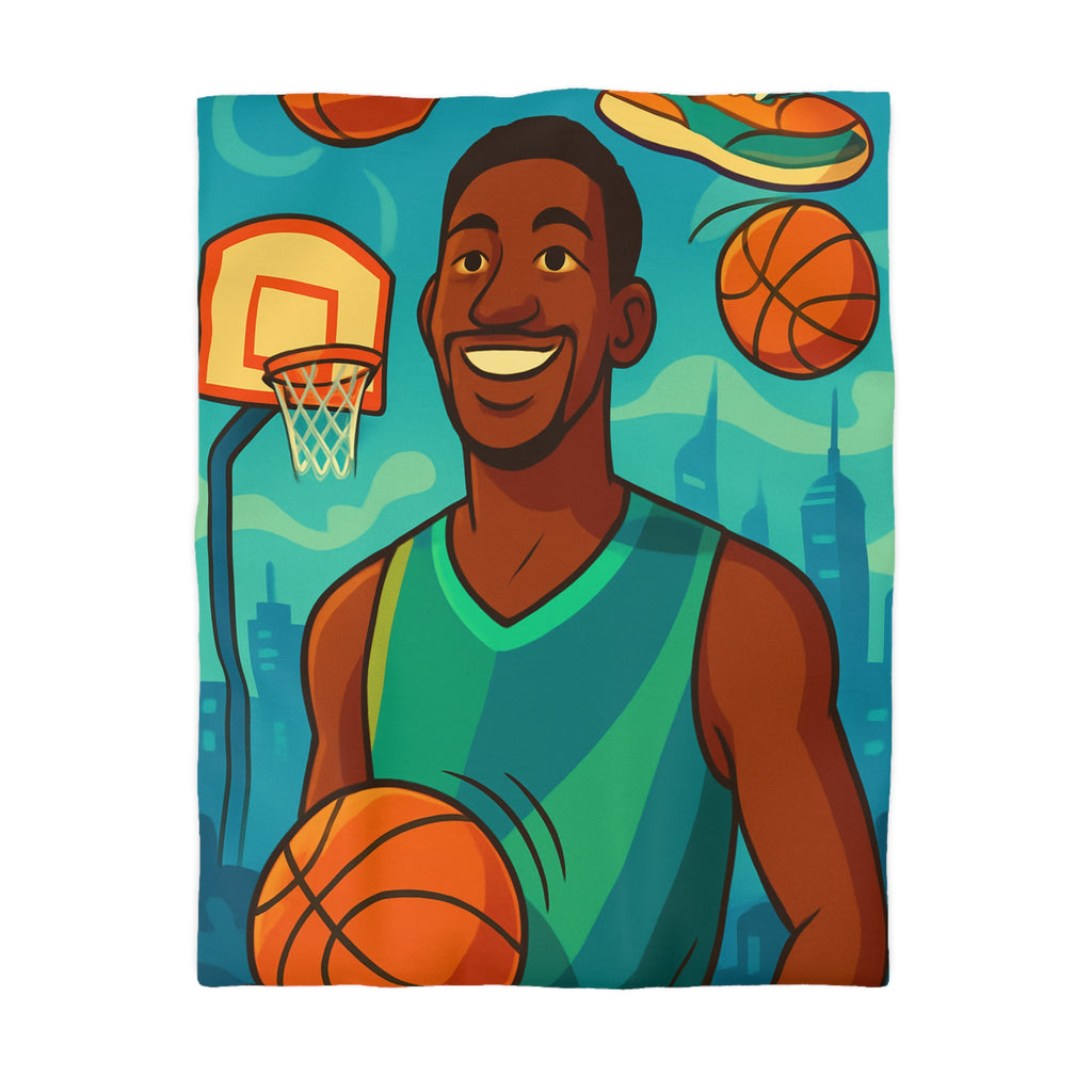 Housse de Couette Pour Enfant Thème Basketball Colorée et Ludique avec Joueur Souriant