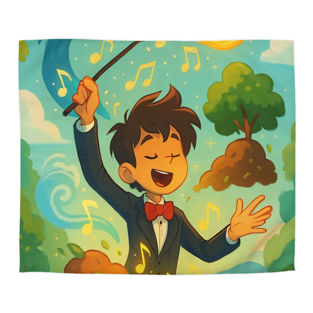 Housse de couette magique avec chef d'orchestre et notes musicales colorées animées