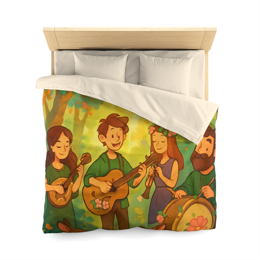 Housse de couette musicale enchantée forêt, animaux, motifs vibrants pour chambre féerique