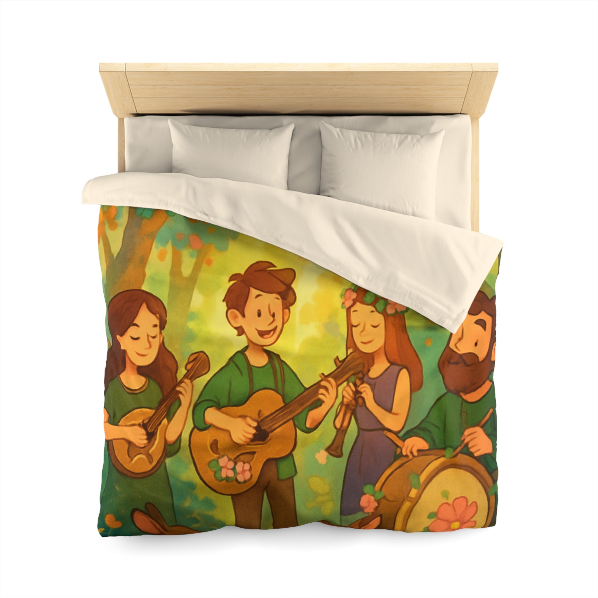 Housse de couette musicale enchantée forêt, animaux, motifs vibrants pour chambre féerique