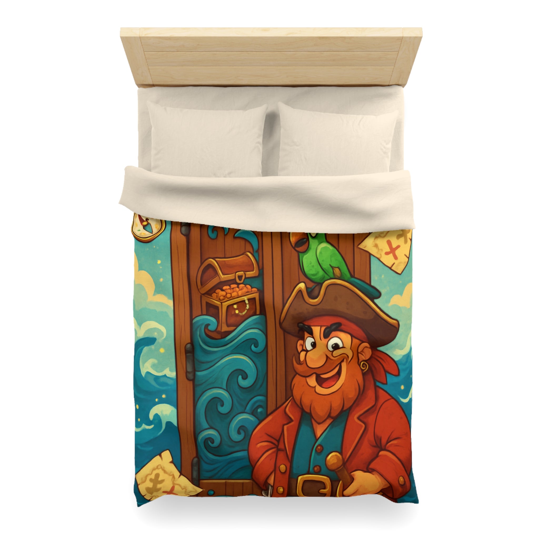 Parure de Lit Pirate Colorée avec Perroquet et Trésor Idéale pour Chambre Enfant