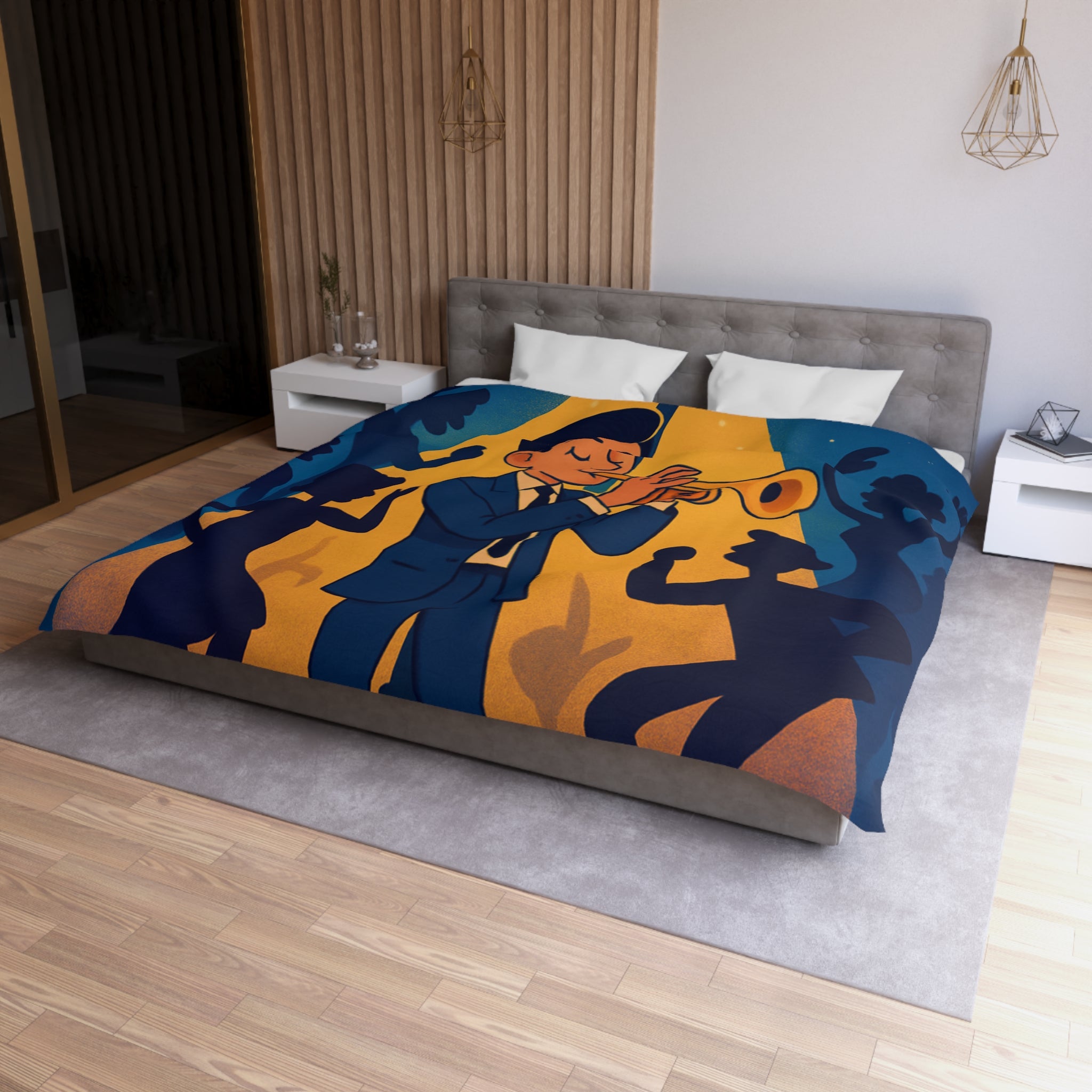 Housse de Couette Moderne avec Musicien Jouant de la Trompette sous Réverbère Nocturne