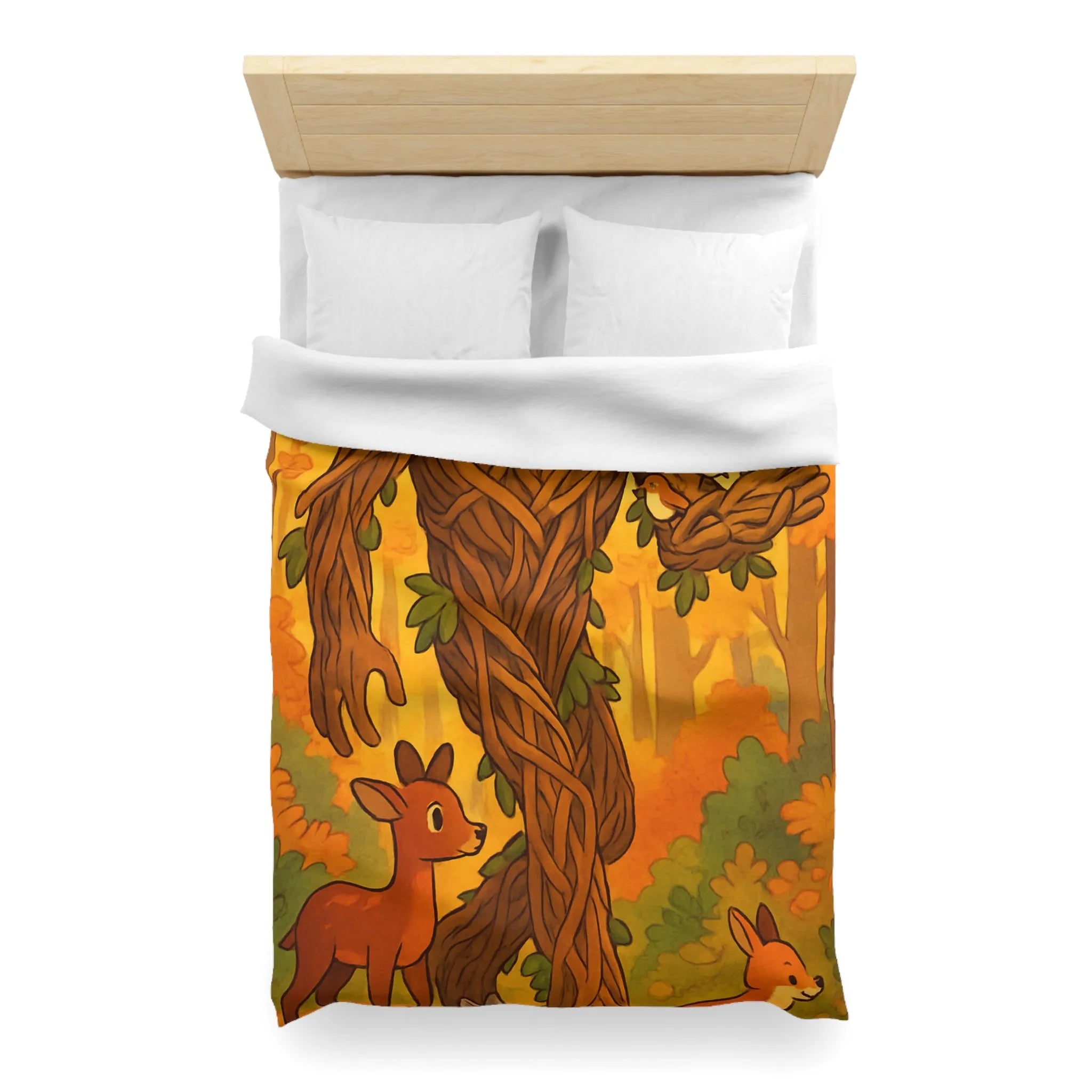 Housse de couette enchantée avec arbre humanoïde et animaux de la forêt colorés
