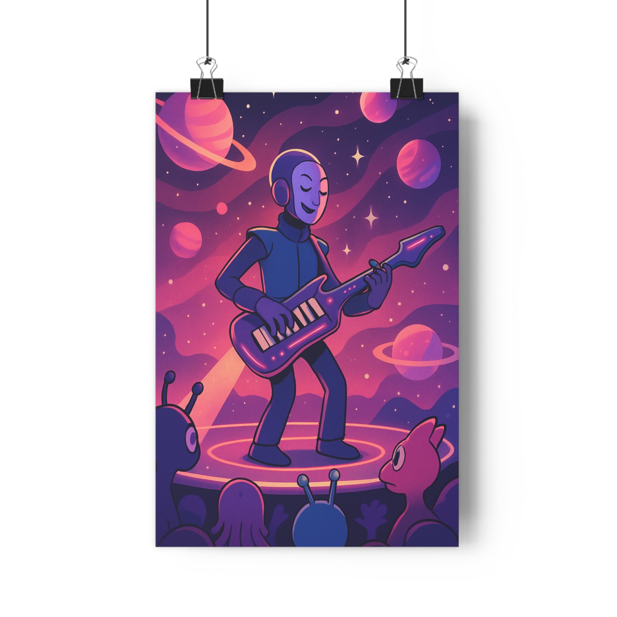 Poster décoratif futuriste rose violet cartoon aventure espace chambre créatif moderne 30x46 ambiance artistique