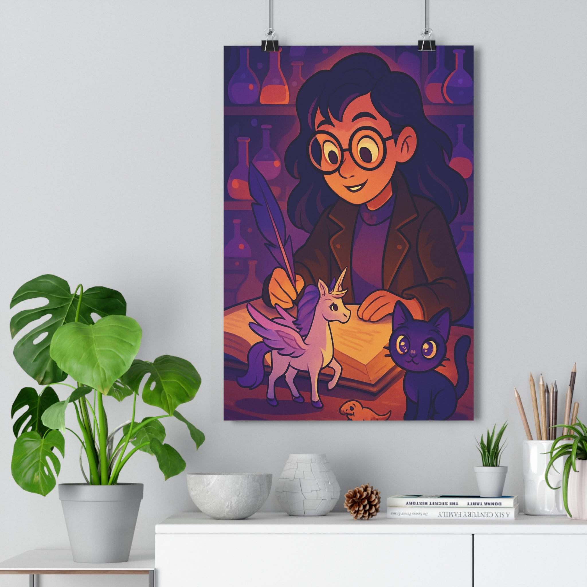 Poster décoratif fantastique violet orange cartoon magique chambre enfant aventure unique créatif illustration qualité