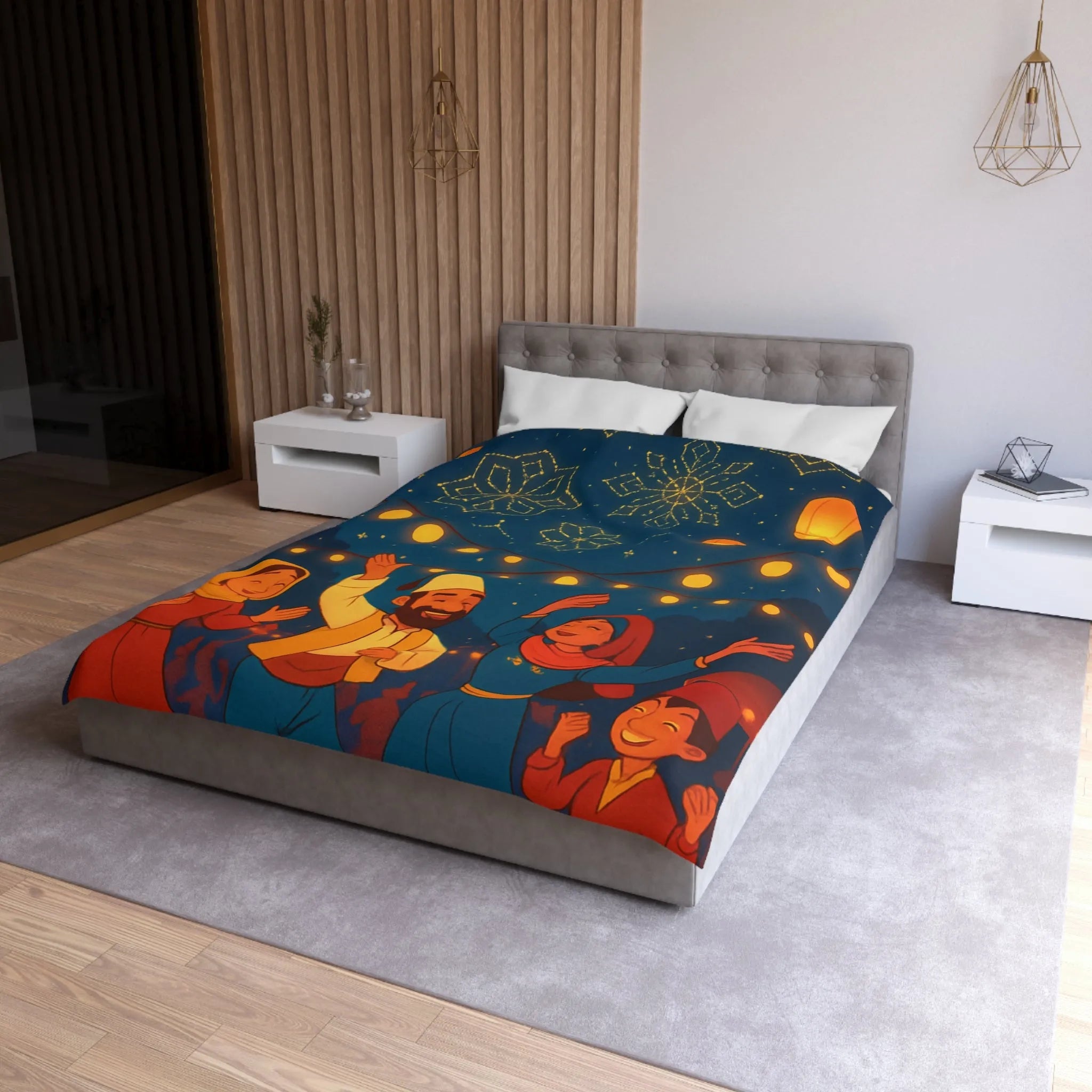 Housse de Couette Avec Scène Festive Nocturne et Lanternes Flottantes Pour Décoration Chambre