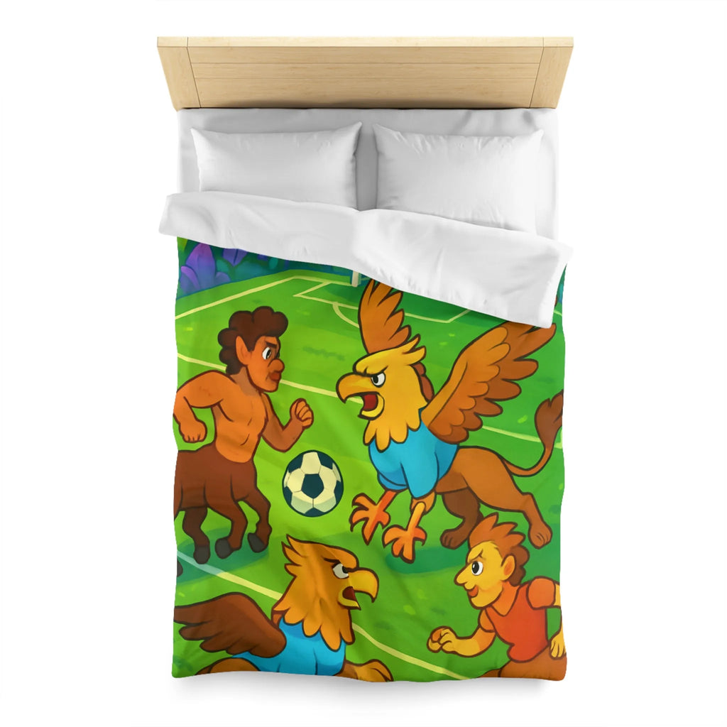 Housse de couette football fantastique avec centaures et griffons sur terrain magique