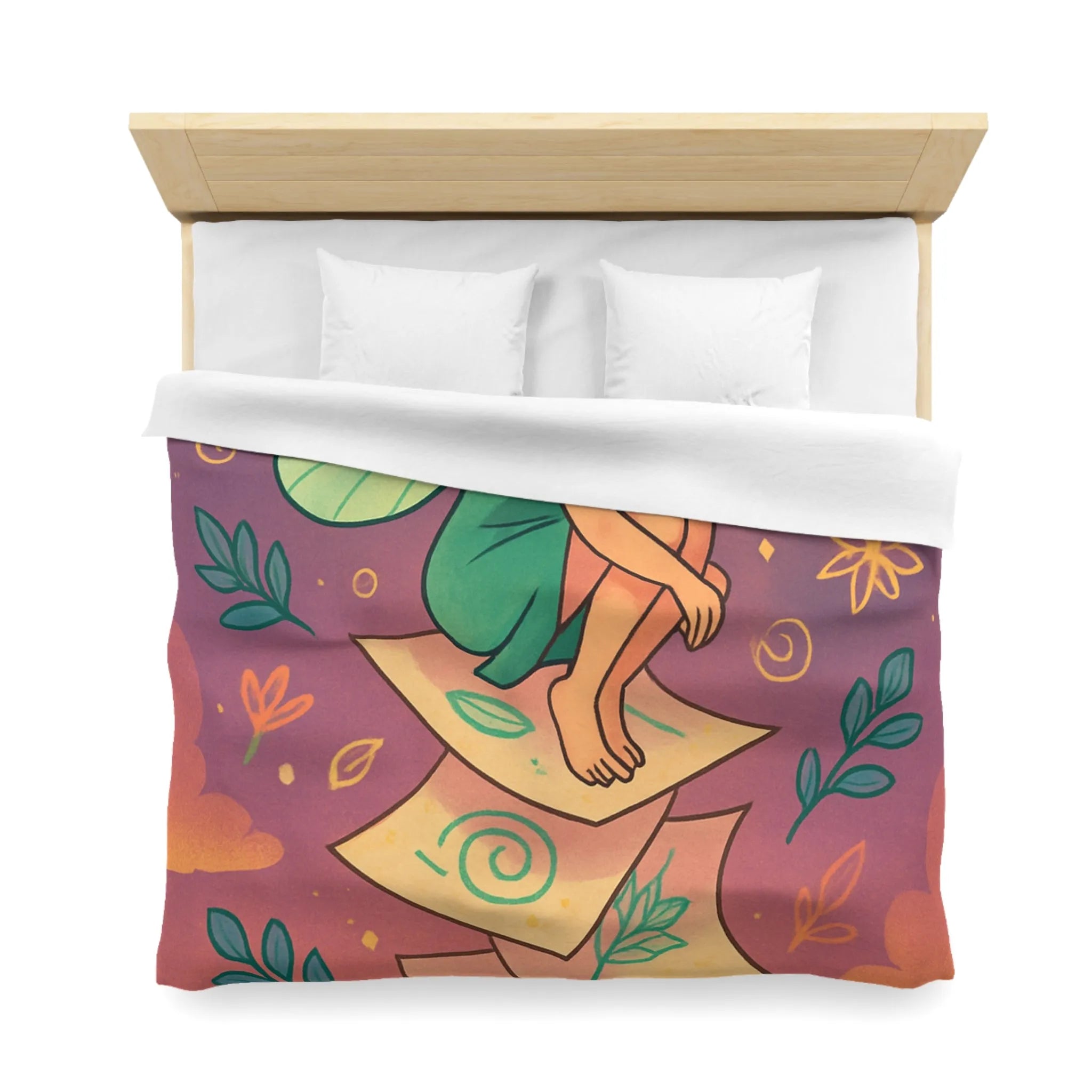 Housse de couette féerique avec fée aux ailes vertes et motifs floraux enchanteurs