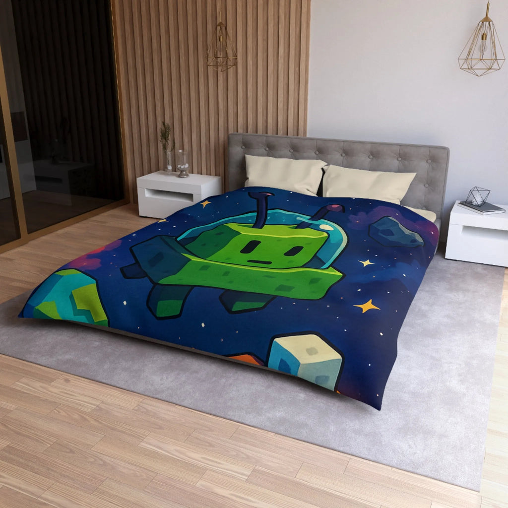 Housse de Couette Cosmos mignon extraterrestre vert cubique et planètes pixelisées