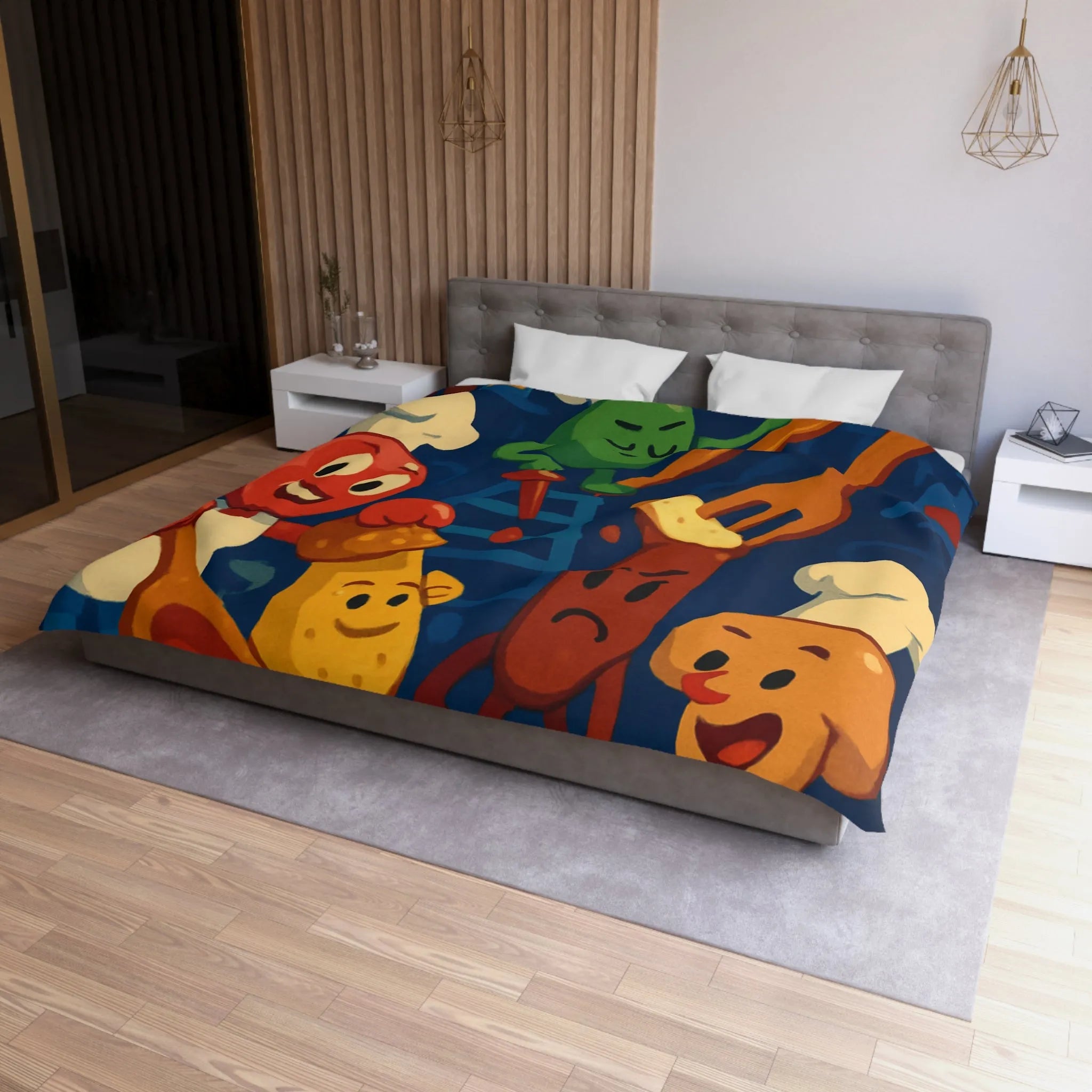 Housse de couette colorée chefs amusants cuisine amusante personnages recettes fourchettes