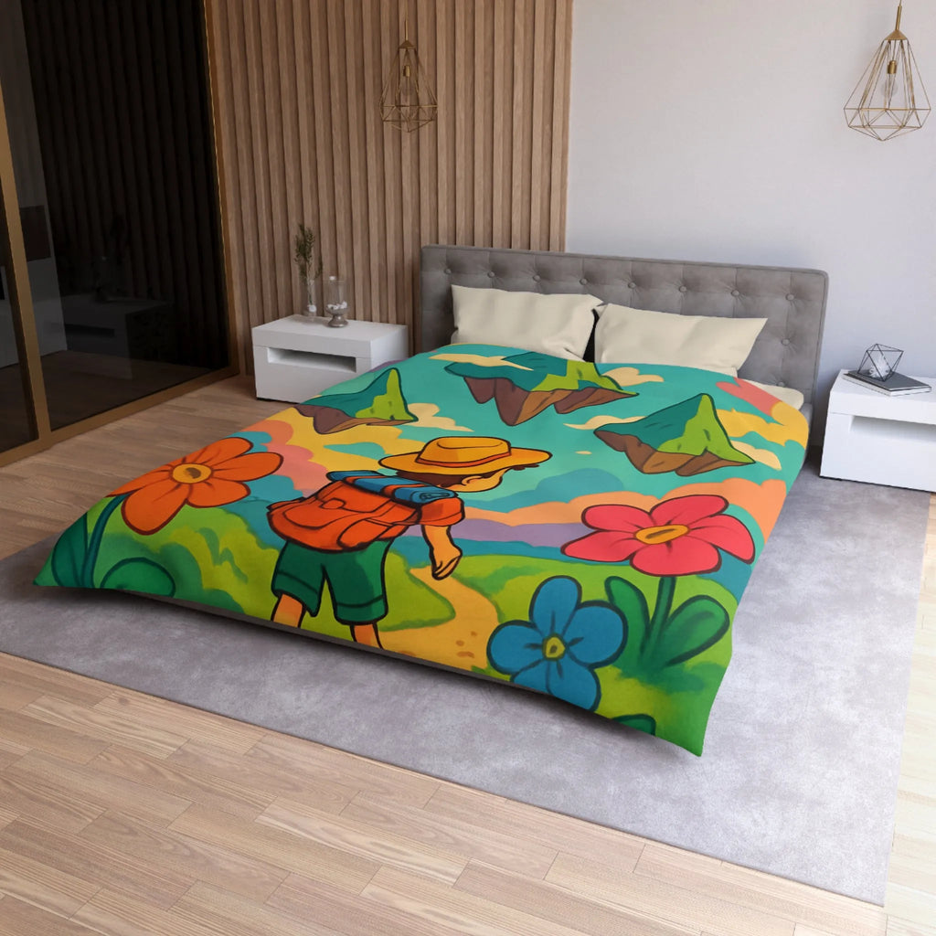 Enchanted Forest Adventure with Cute Clouds: Kid's Dreamland Bedding Set Design