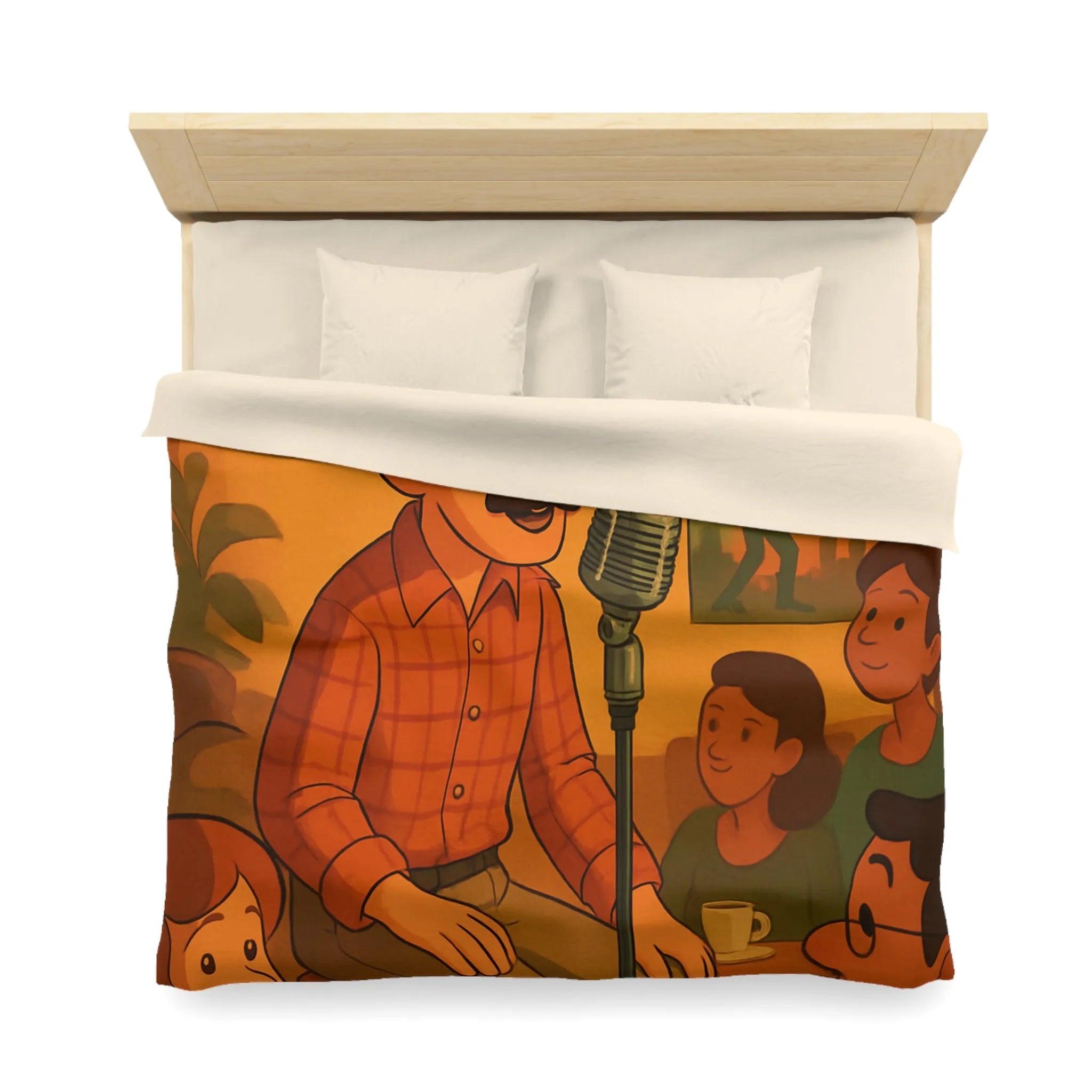 Housse de couette au design rétro avec scène musicale chaleureuse pour ambiance vintage