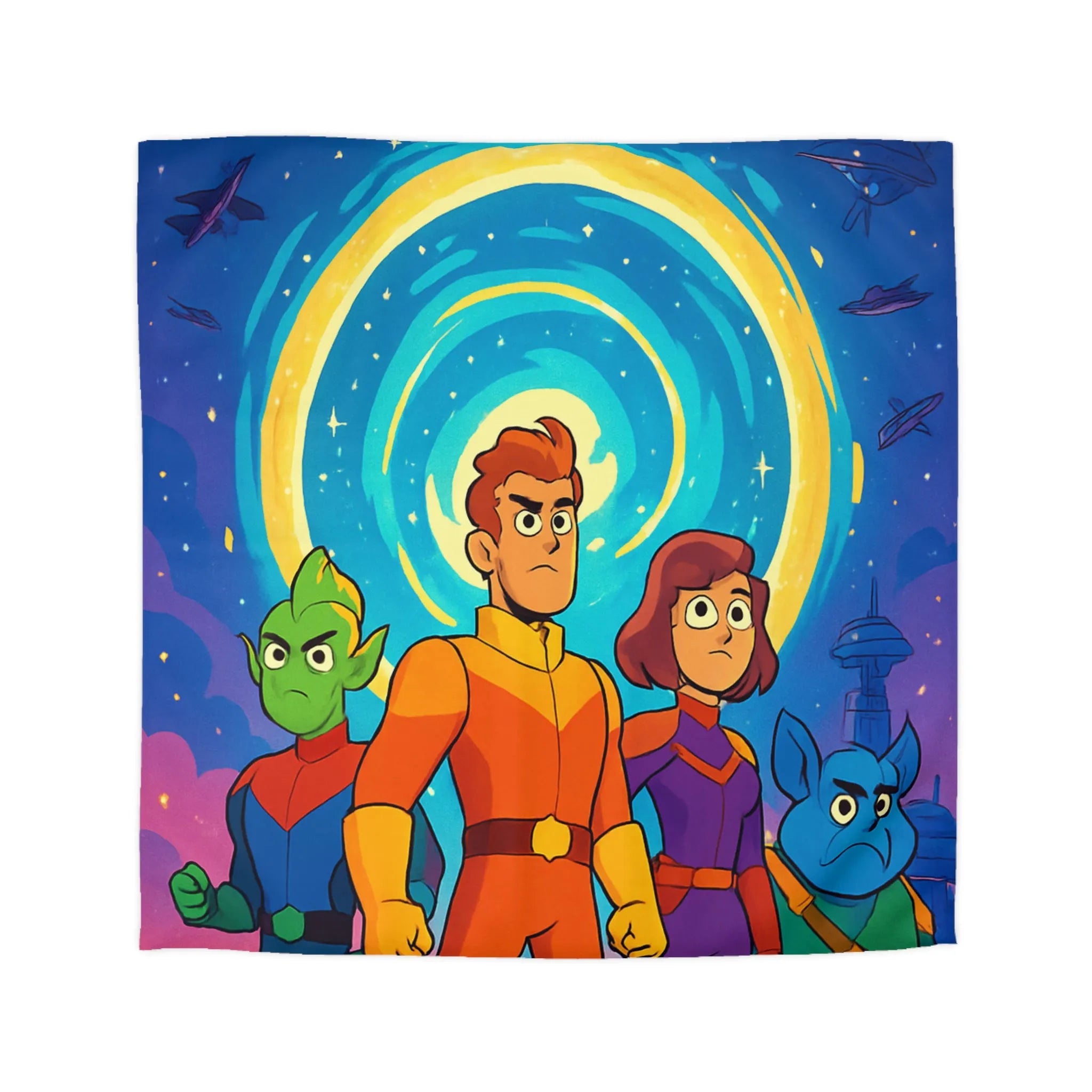 Housse de Couette Animée avec Héros Intergalactiques et Portail Éclairé pour Chambre Enfant