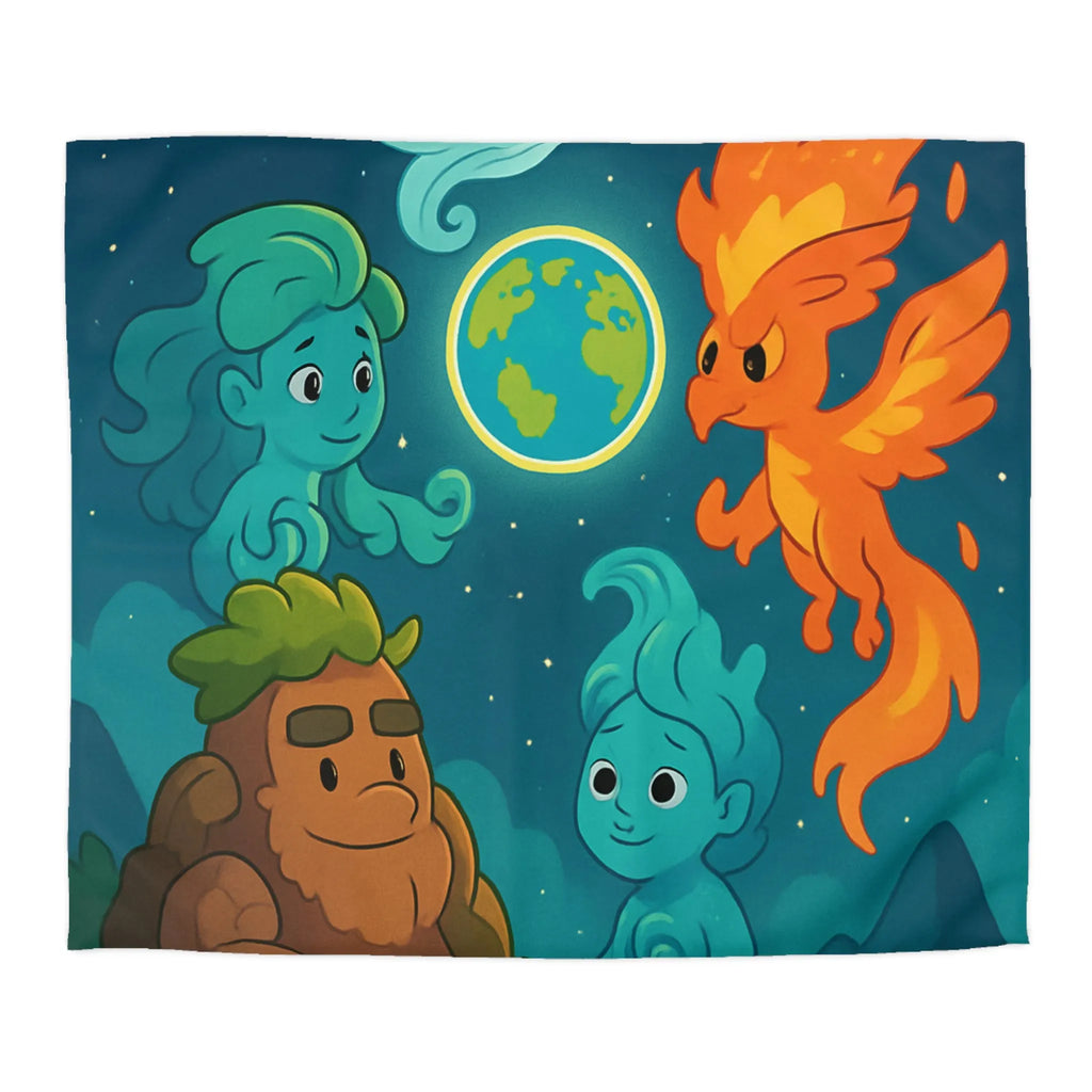 Housse de Couette Éléments Fantastiques pour Chambre Enfants avec Terre et Créatures Magiques