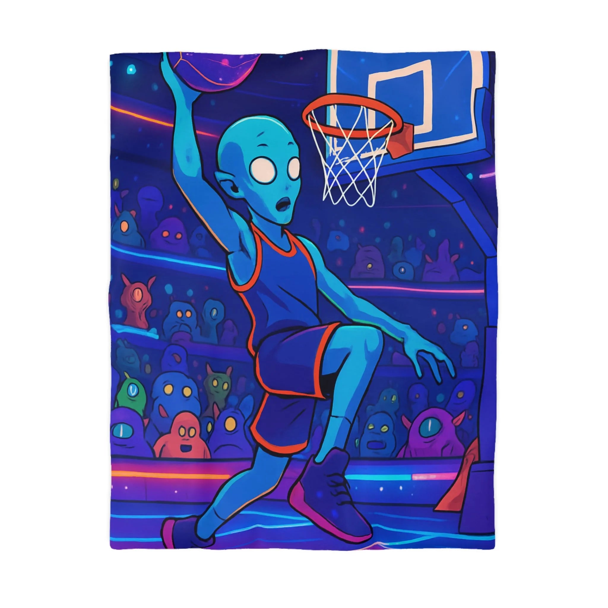 Housse de Couette Design Extraterrestre Jouant au Basketball dans une Arène Psychédélique