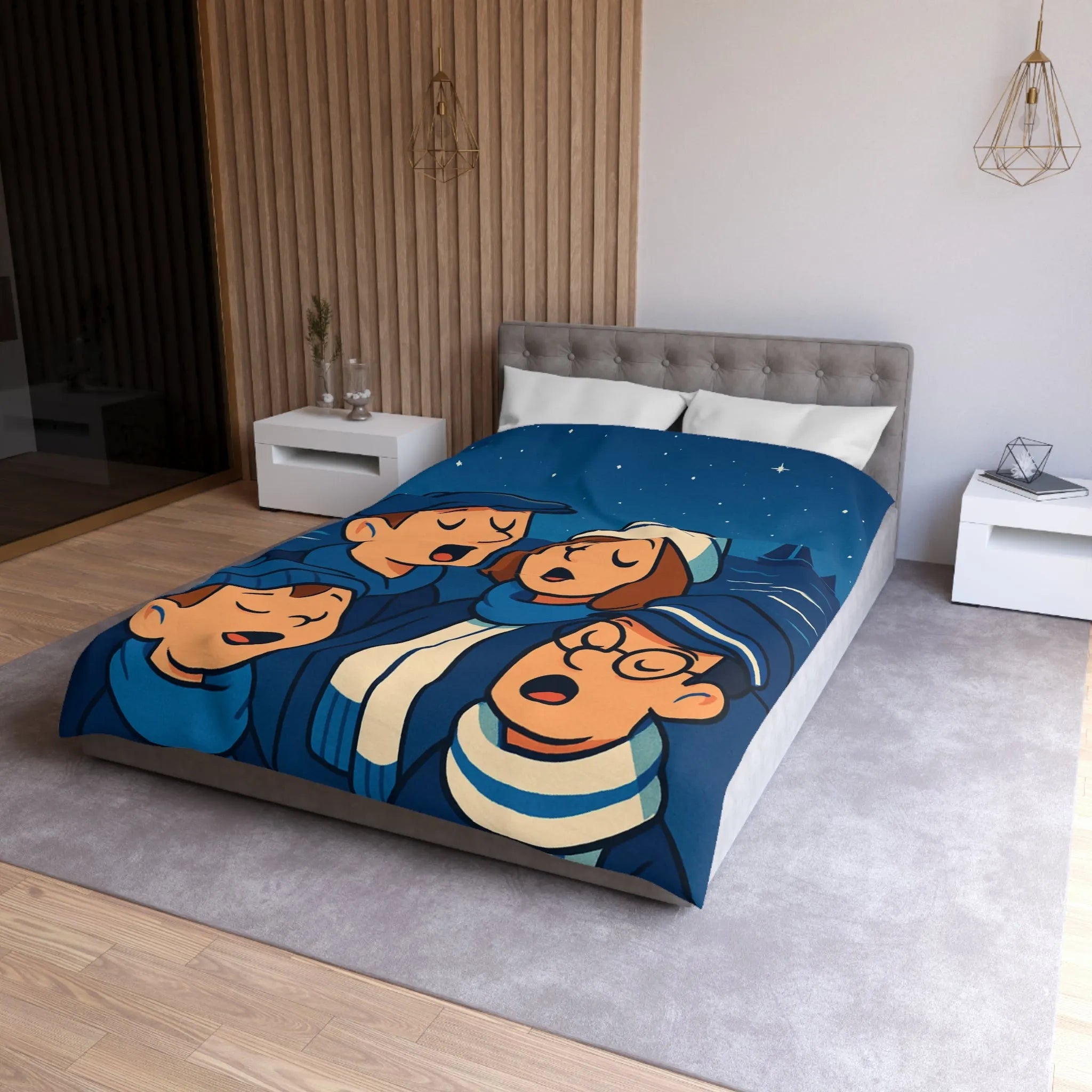 Housse de couette avec illustration nautique vintage de chanteurs sous un ciel étoilé