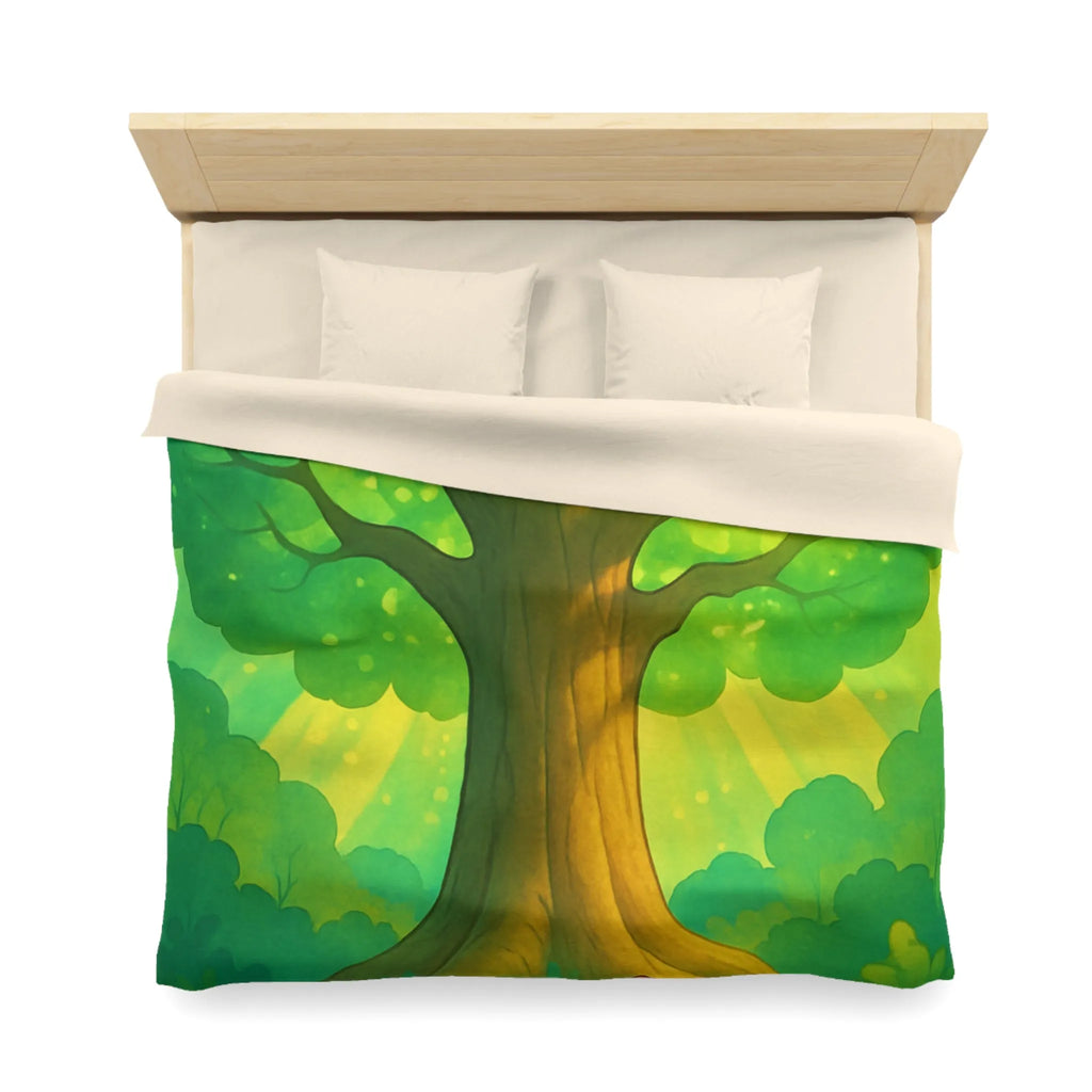 Charmante forêt enchantée avec animaux espiègles sous un majestueux arbre scintillant illustré